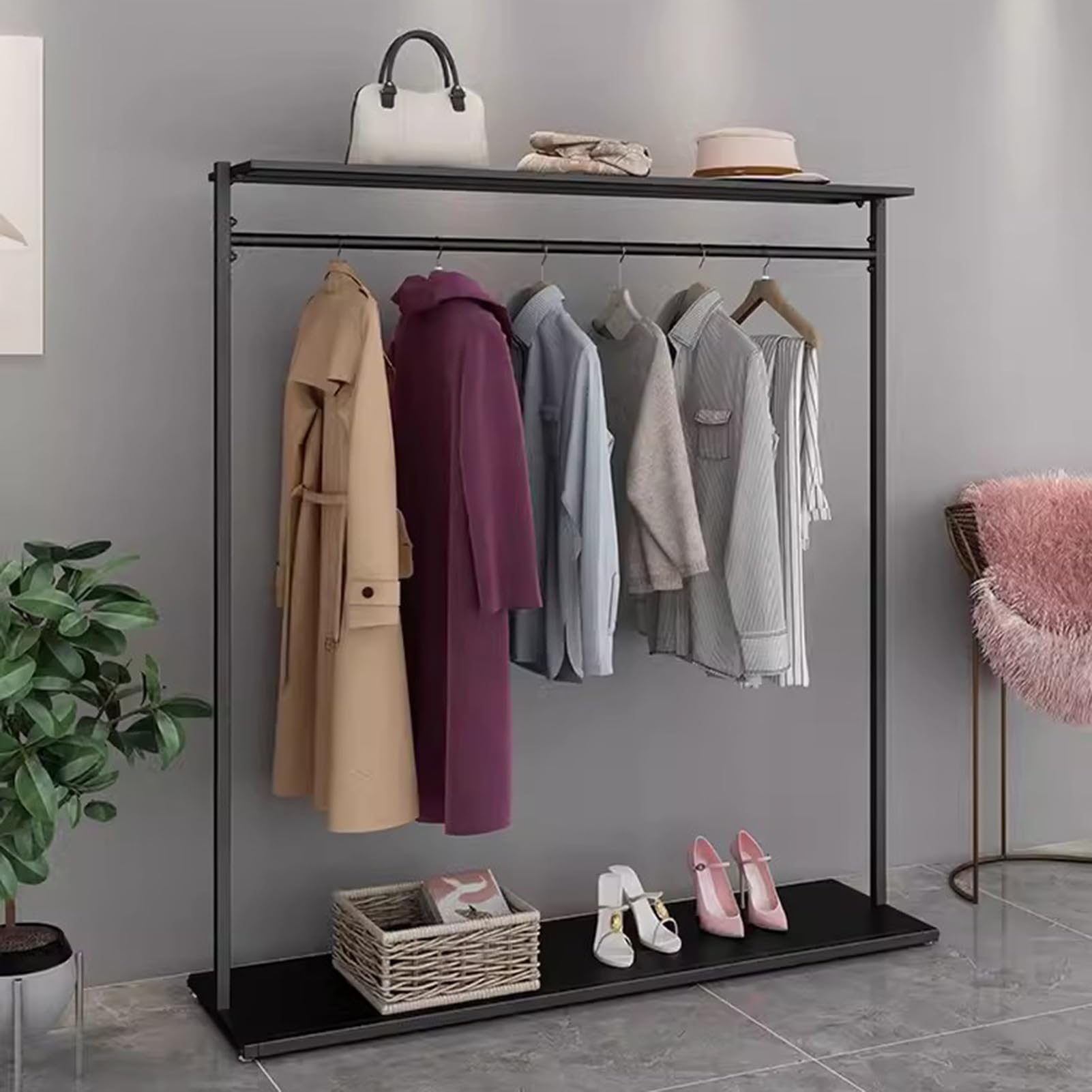 Amazon｜ハンガー 2 in 1 衣類ラック、衣類を掛ける、2 つの棚が付いた