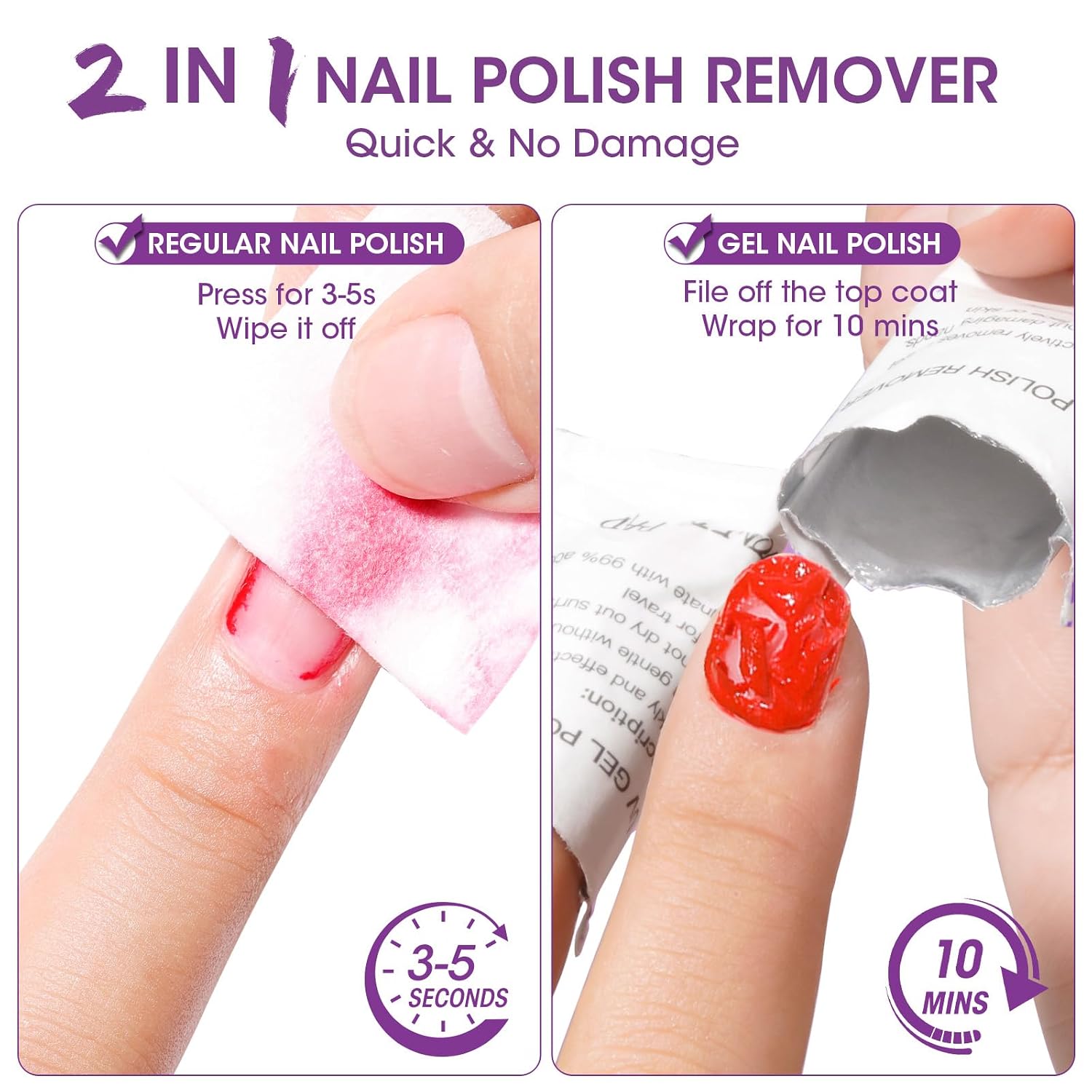 GELLEN Acetone Gel Polish Remover Pads, Professional Nail Polish Remover Pads, 200 Pack Travel Bulk Set with Tools, Individually Wrapped Quick & Effective Soak Off Remover for Salon Home