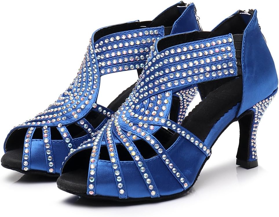 TDA Womens Zipper & Slip-on Flared Heel Glitter Crystals Latin Modern Salsa Tango Ballroom Wedding Dance Shoes