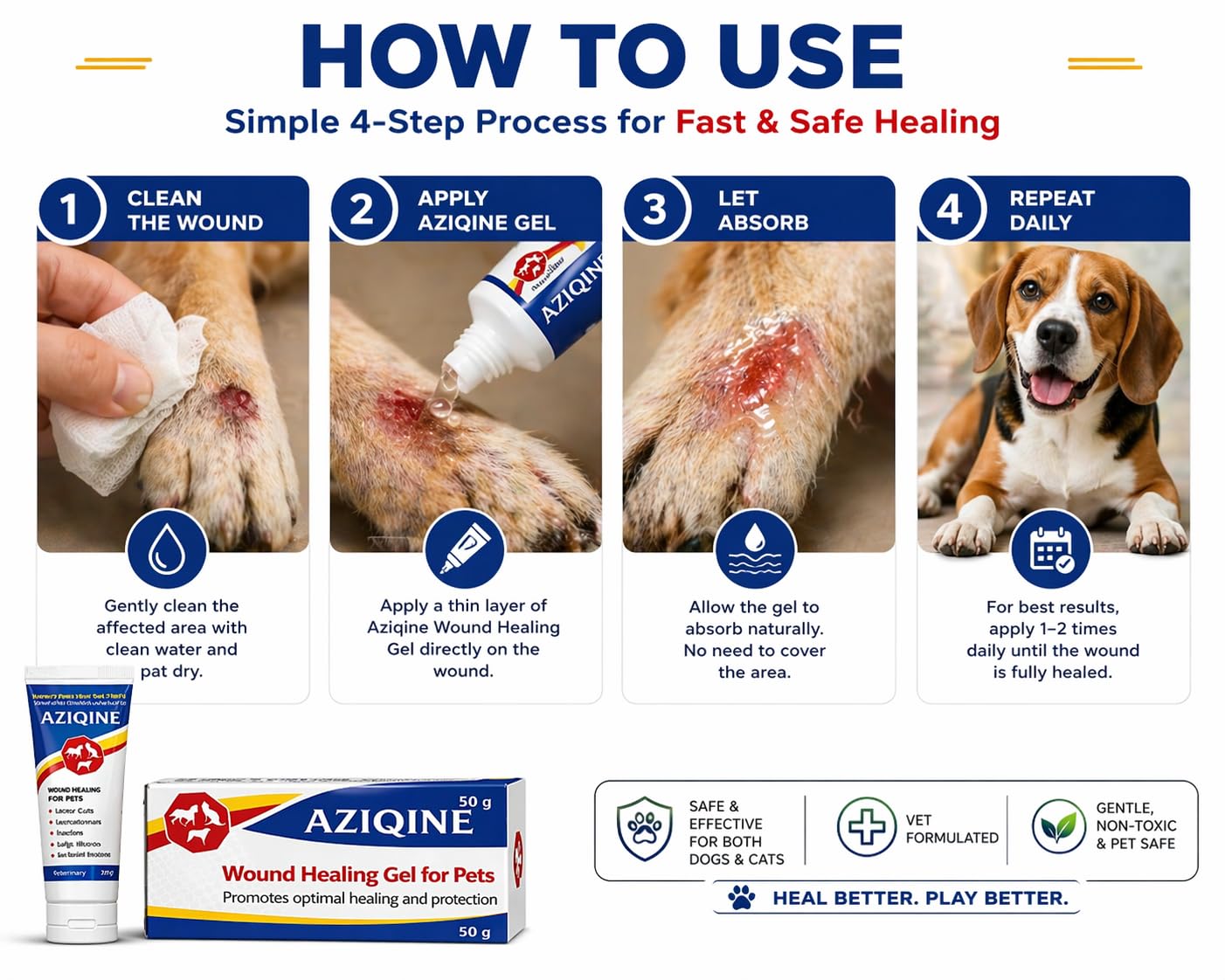 Aziqine Animal Wound Healing Silver Gel 50g | Safe & Non-Toxic Wound Care for Dogs, Cats & All Pets | Hydrogel Dressing with Micro-Organism Control for Cuts, Lacerations, Acute & Chronic Wounds 3