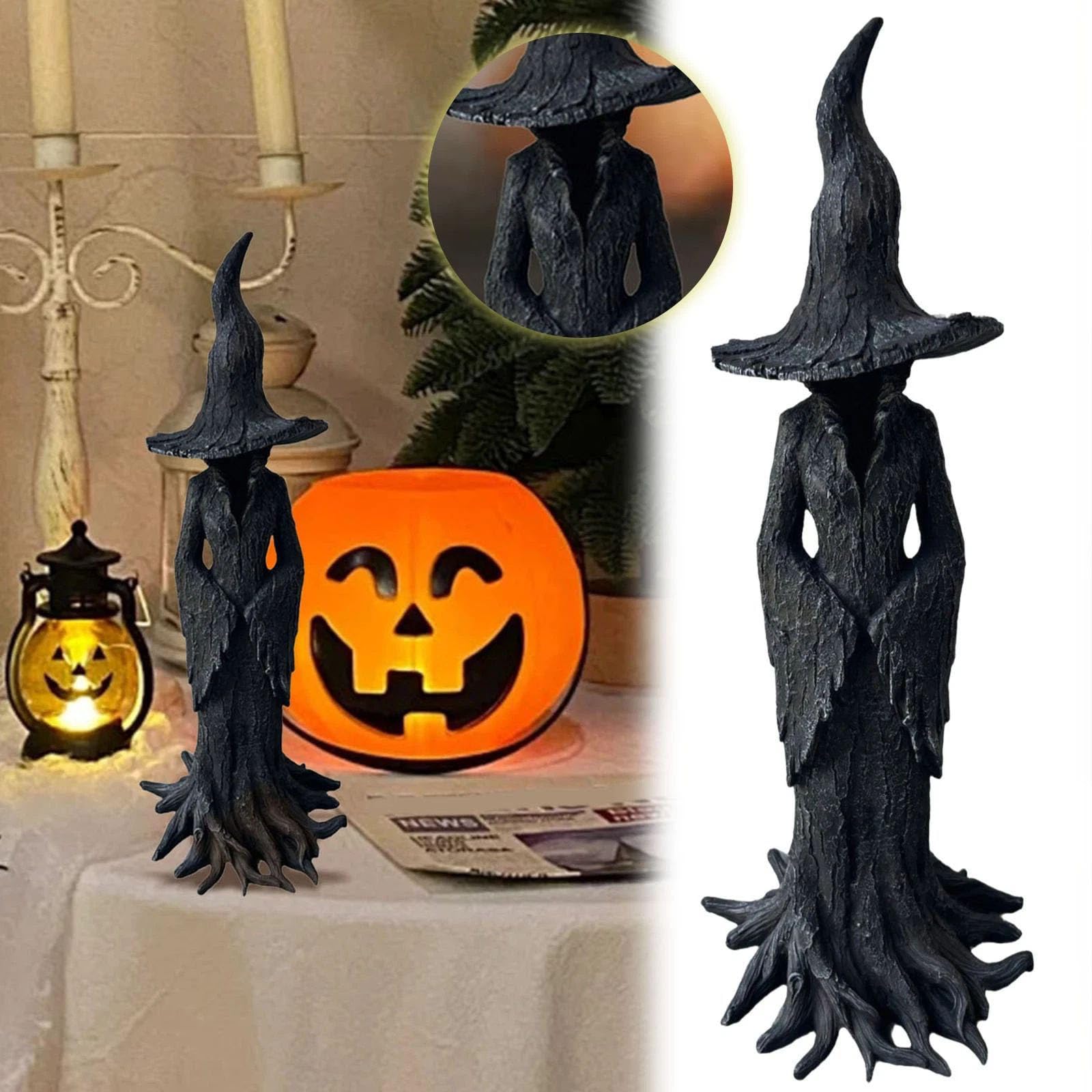 Generisch Halloween Dekorationen, handbemalte Cracker Fässer, Hexenstatue, Halloween Harzfiguren, Tischdekoration, Heimdekoration, Cracker Fässer, Hexenstatuen