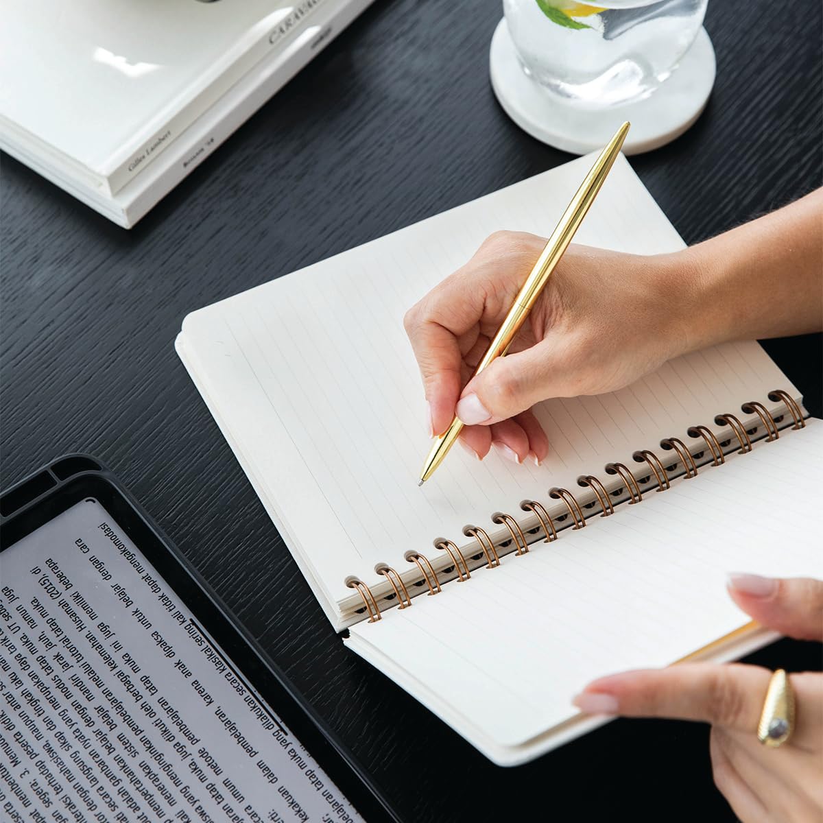 PAPERORA A5 Spiralli Sert Kapak Keten Çizgili Tarihsiz Not Defteri Lacivert