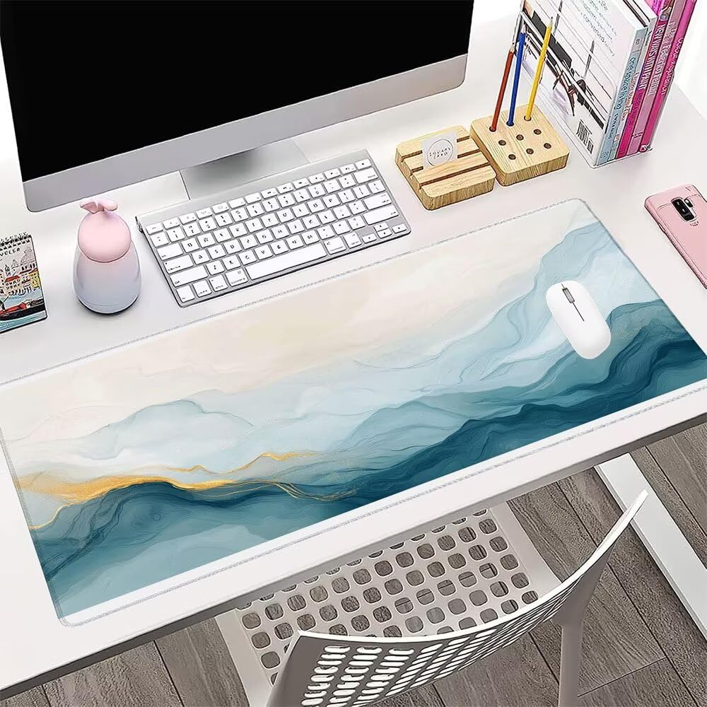 Biała podkładka pod mysz XXL akcesoria do gier podkładka na biurko duża podkładka pod mysz i klawiatura abstrakcyjna akcesoria PC 1400 x 600 x 3 mm mata biurkowa, wodoodporna i antypoślizgowa gumowa