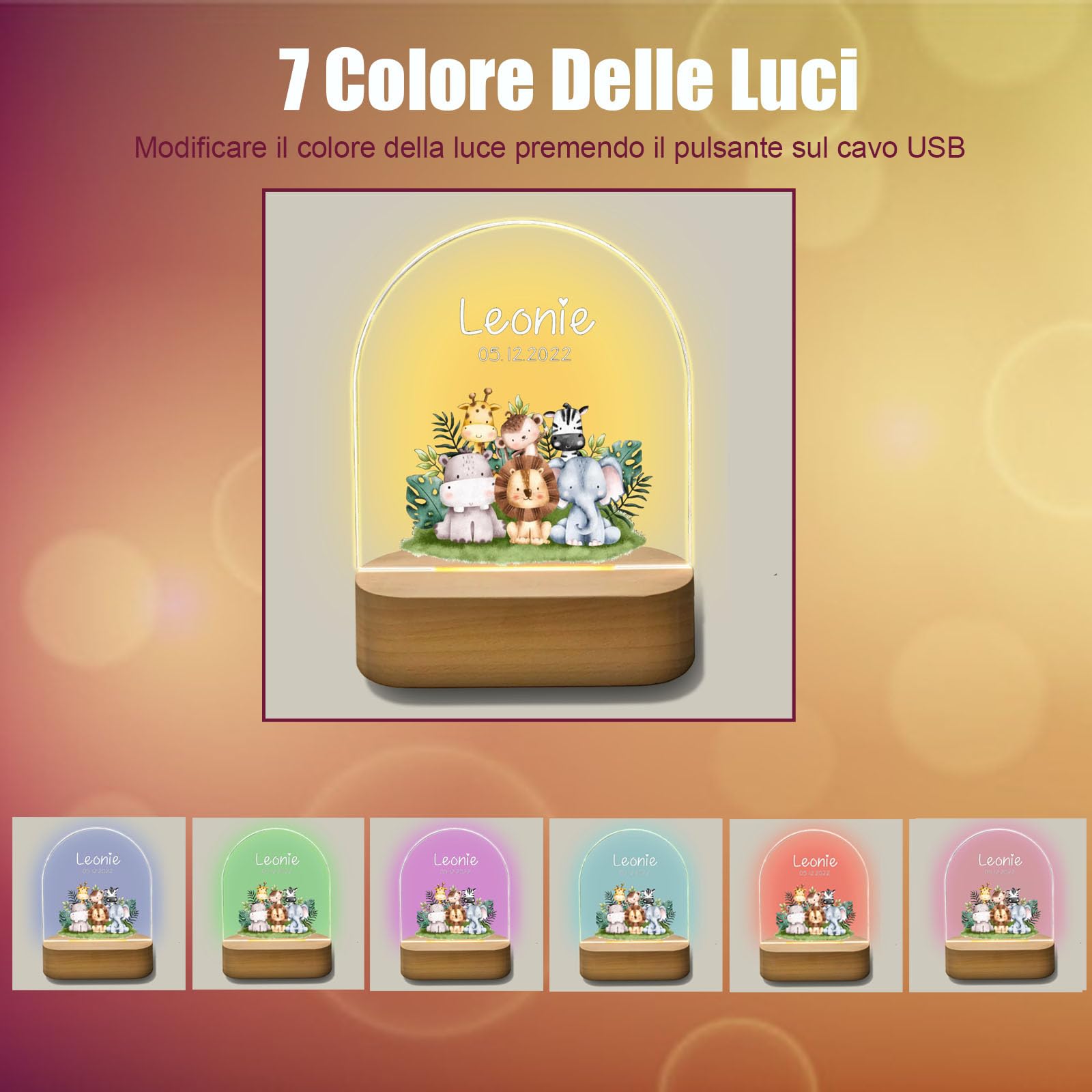 Lampada Notturna Personalizzata Con Nome - Per Bambini, Regalo Battesimo - Foto 9