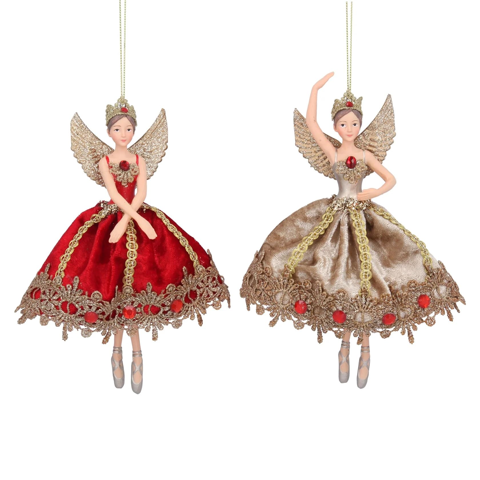 Red Fairy Christmas Tree Decoration Gisela Graham Luxury Hanging Ballerina Fairy