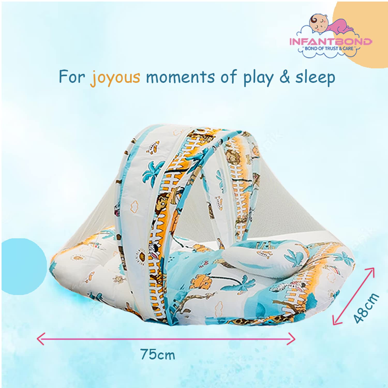 Infantbond Cotton Blend Modern Baby Mattress With Mosquito Net(0-6 Months) (Blue) - Image 3 thumbnail