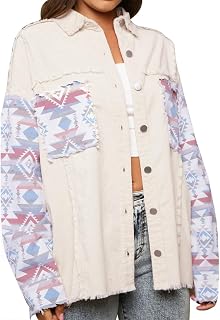 MKIUHNJ Black Denim Jacket Women's Short 2023 Patchwork Jacket with Washed Denim Women's Coat with Unhemmed Front Pockets Short White Trousers Women