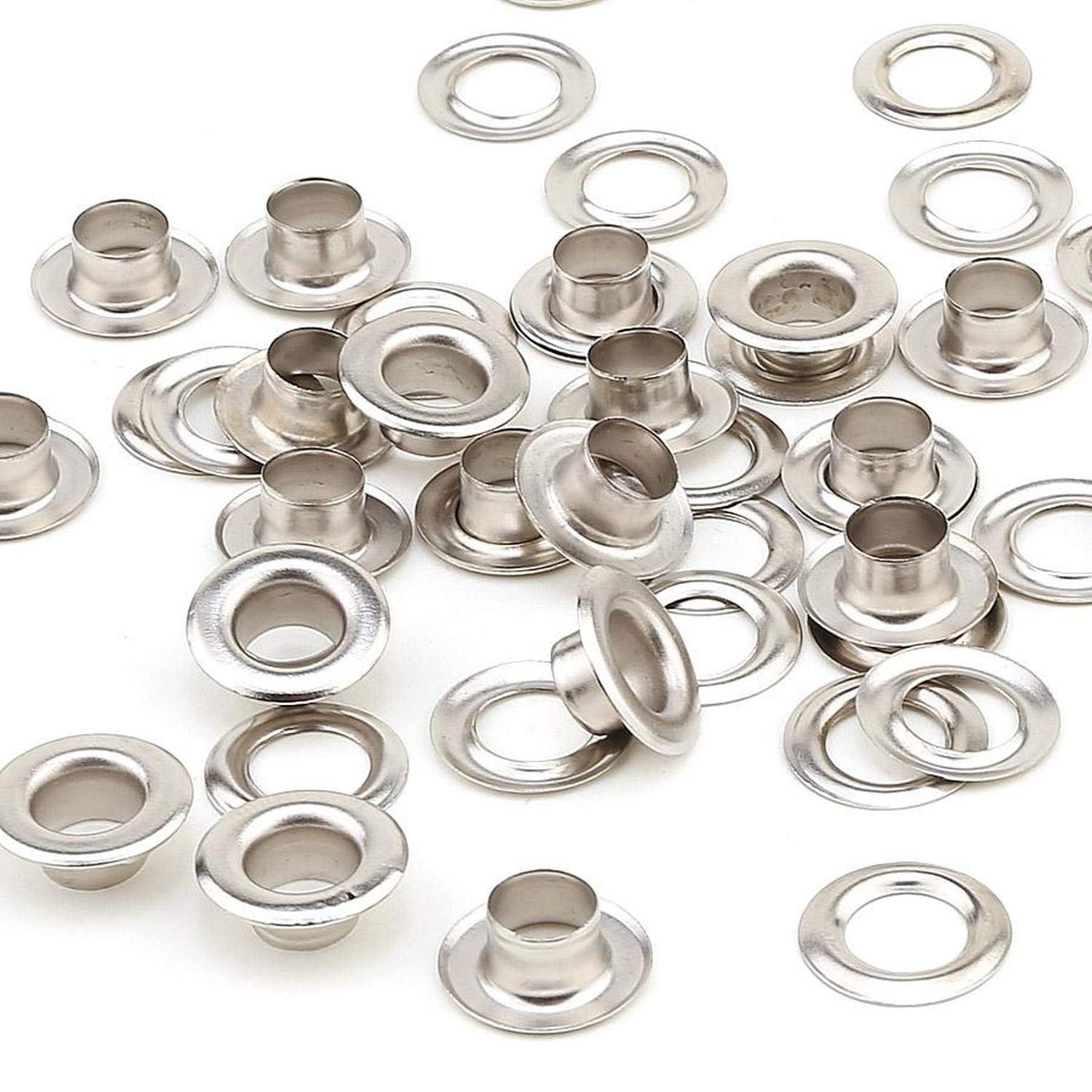 100 pcs Size 5 Nickel Eyelets. (Outer dim : 15 mm. Inner dim: 8mm)