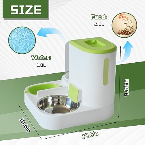Miniatura 3 de Juego de dispensador automático de comida y agua para gatos, 2 en 1, comedero de gravedad todo en uno con tazón de comida para gatos de acero