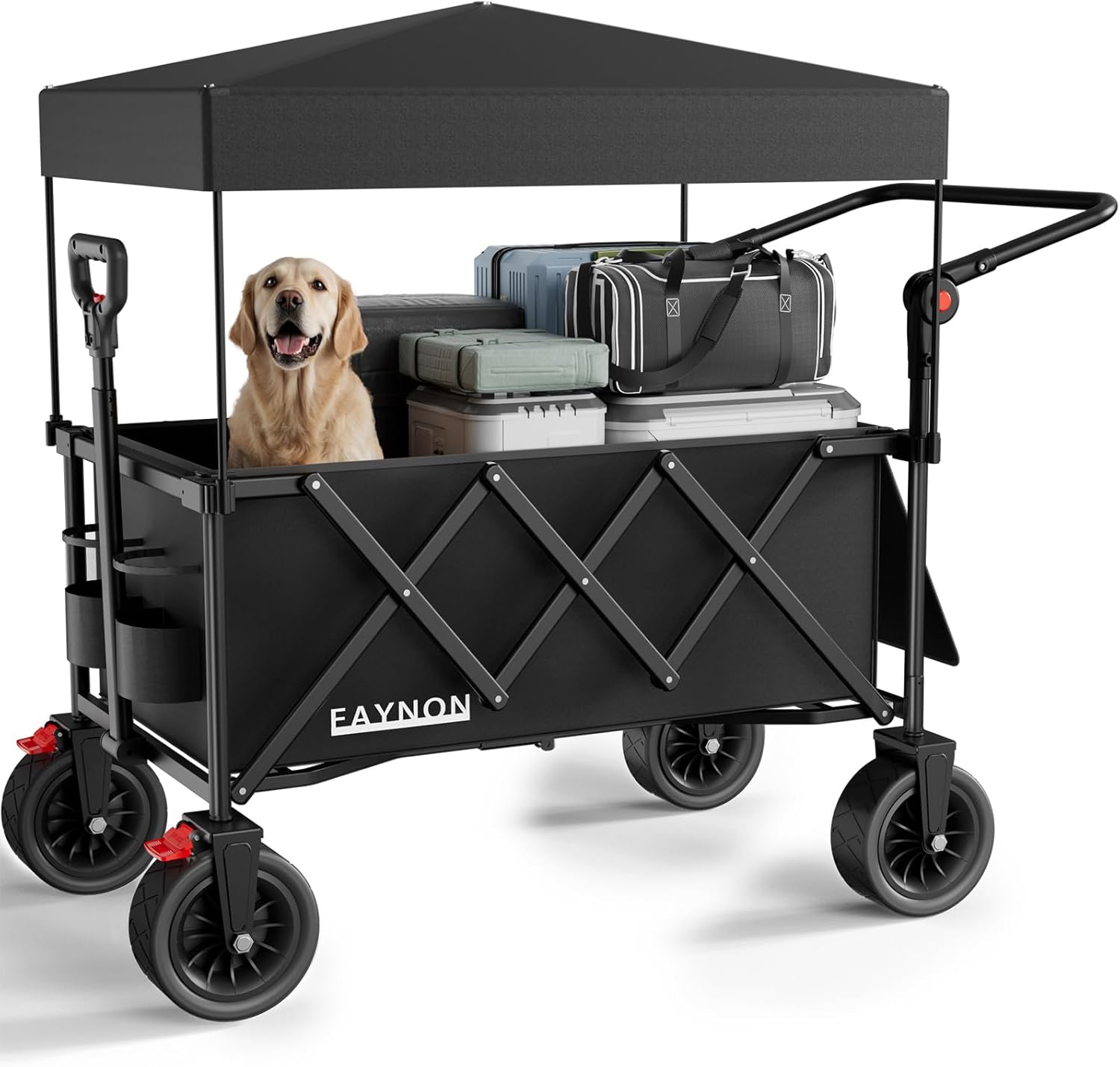 3 in 1 Collapsible Wagon with 300lbs Weight Capacity,150L Heavy Duty Utility Cart with Removable Canopy,with Big All-Terrain Beach Wheels & Drink Holders,Gray