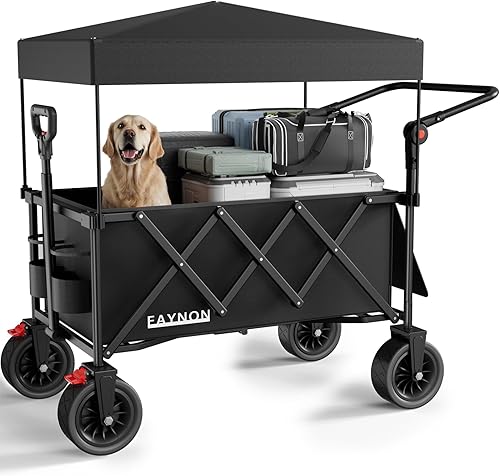 Carro plegable 3 en 1 con capacidad de peso de 300 libras, carrito utilitario resistente de 150L con toldo extraíble, con ruedas grandes de playa