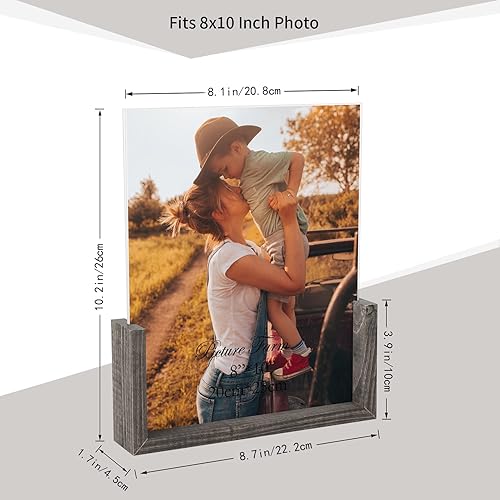 Miniatura 2 de PETAFLOP Juego de 2 portarretratos de 8 x 10 pulgadas, marcos de fotos de vidrio de doble cara de 8 x 10 pulgadas, soporte de madera rústica para