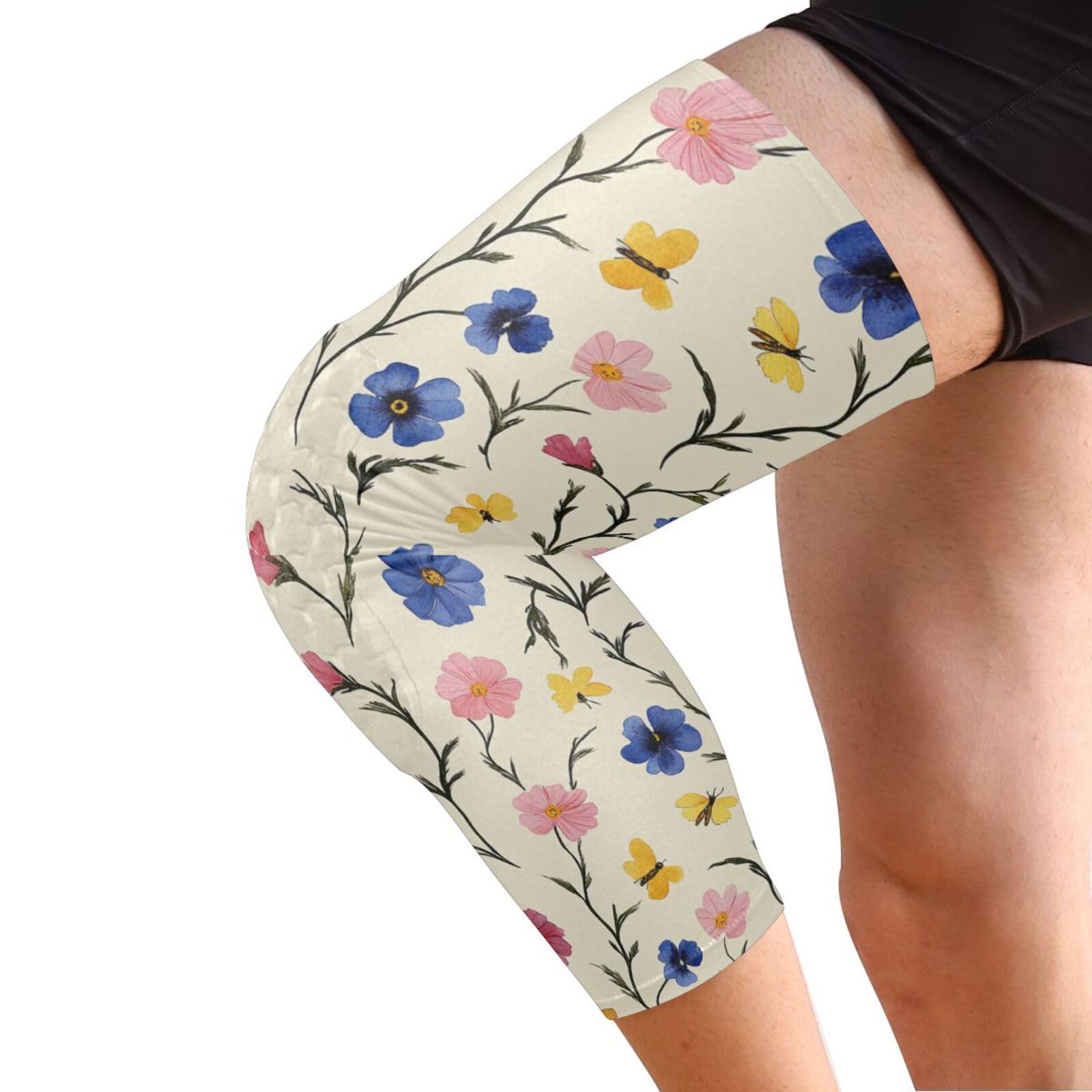 JUNZAN Beige Wild Florals Basketball Knee Pads for Youth Kids Wrestling Knee Pads with Sleeves Sport Kneepads for Volleyball Football