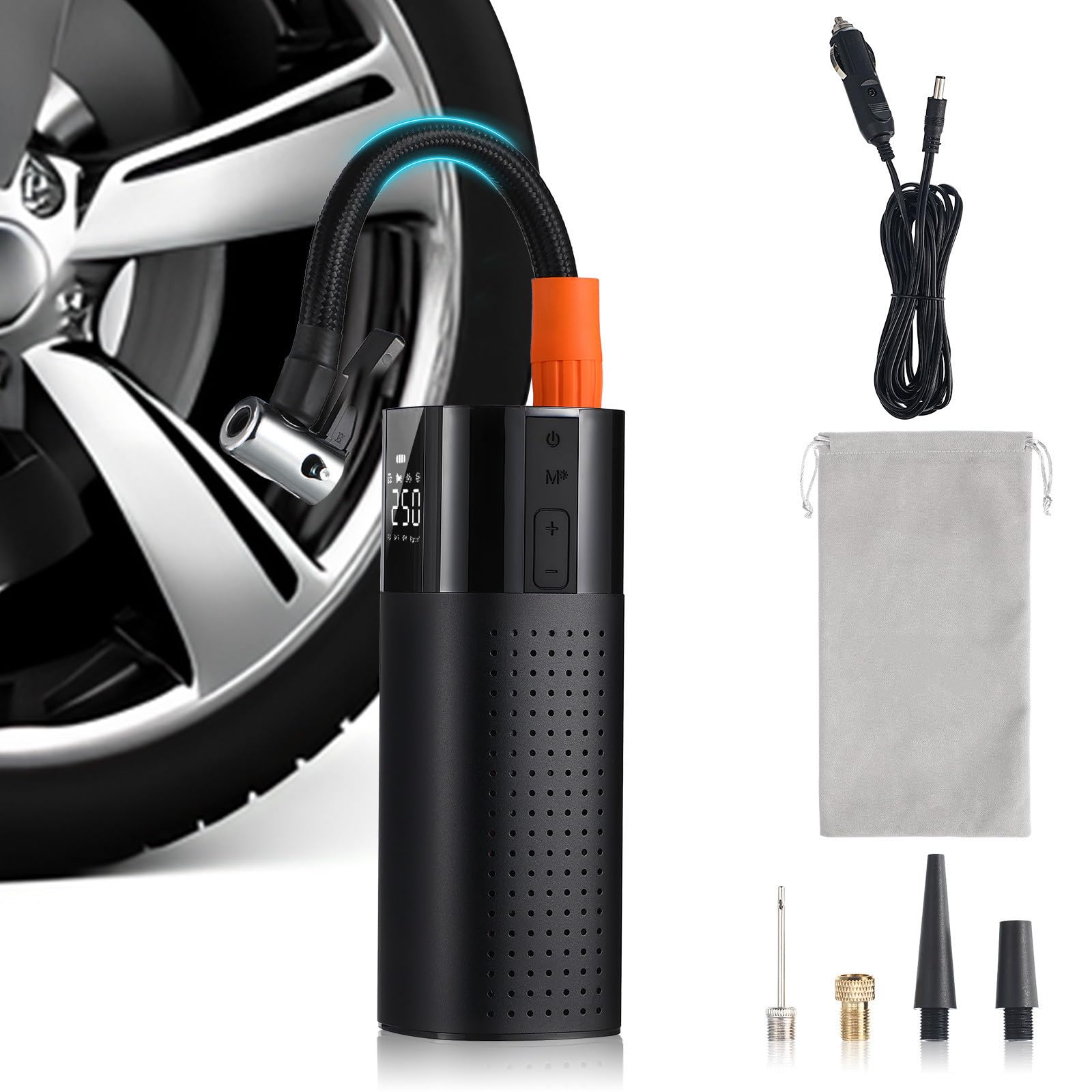 HEMOTON Inflador de Neumáticos para Bicicletas y Motocicletas con Sistema de Monitoreo en Real y Parada Automática, Material de Aleación de Aluminio y Abs