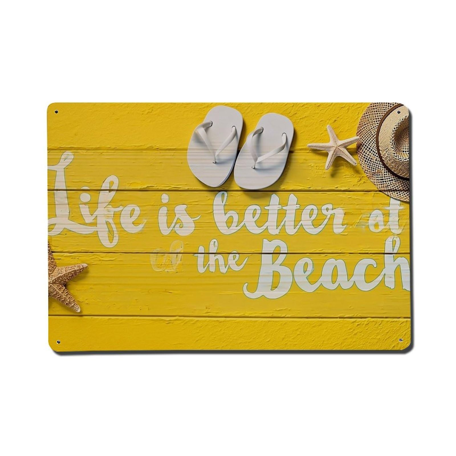 Life Is Better At The Beach Vintage Tin Sign Retro Metal Wall Decor Metal Poster, Home Bar Garage Farmhouse Cafe Wall Art Decoration 8x12Inches