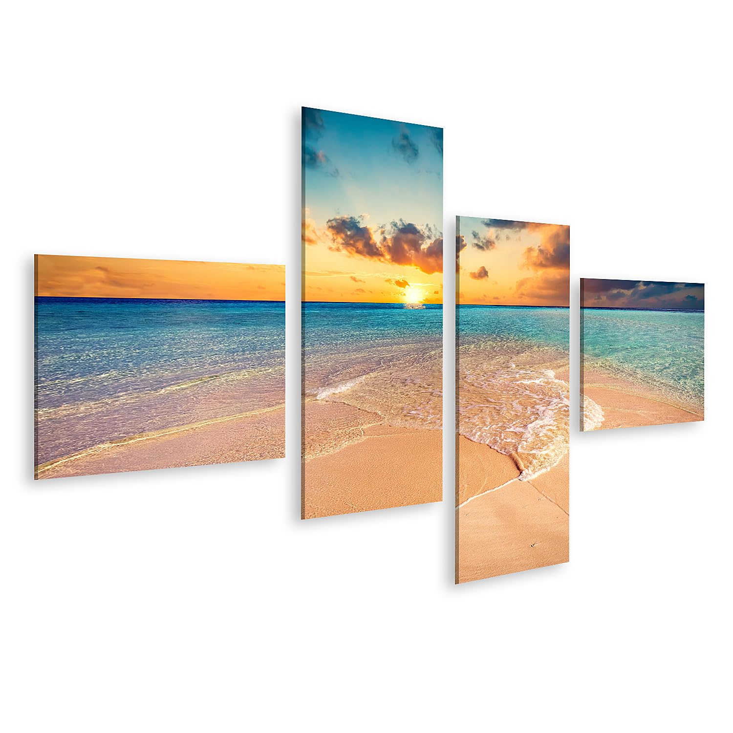 islandburner Bild auf Leinwand Sonnenuntergang Am Strand Mit Wolken Und Meer Bilder Wandbilder 150x80cm