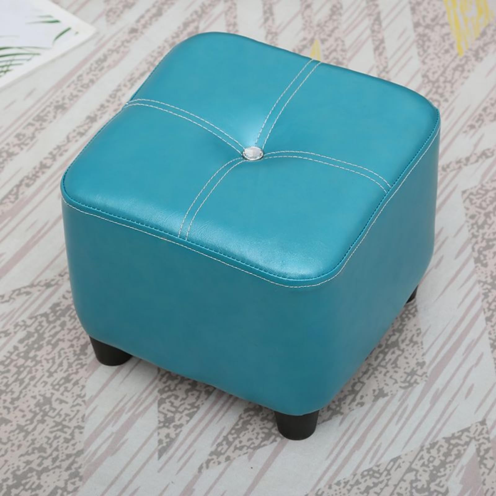 LMMIAOZ Square Foot Stool Soft Leather Footstool Anti Slip Shoe Change Stool Easy To Clean Blue 35CM Height