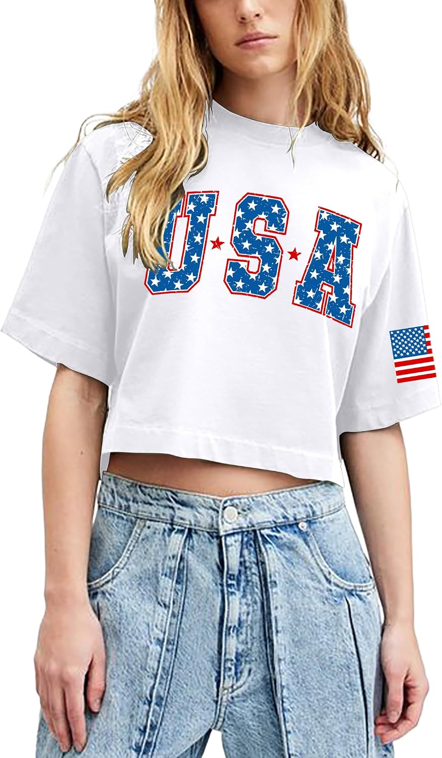 hohololo USA Crop Tops Women 4th of July Shirts Patriotic Shirt American Flag Tee Memorial Day Tshirt Girls Crop Tops thumbnail