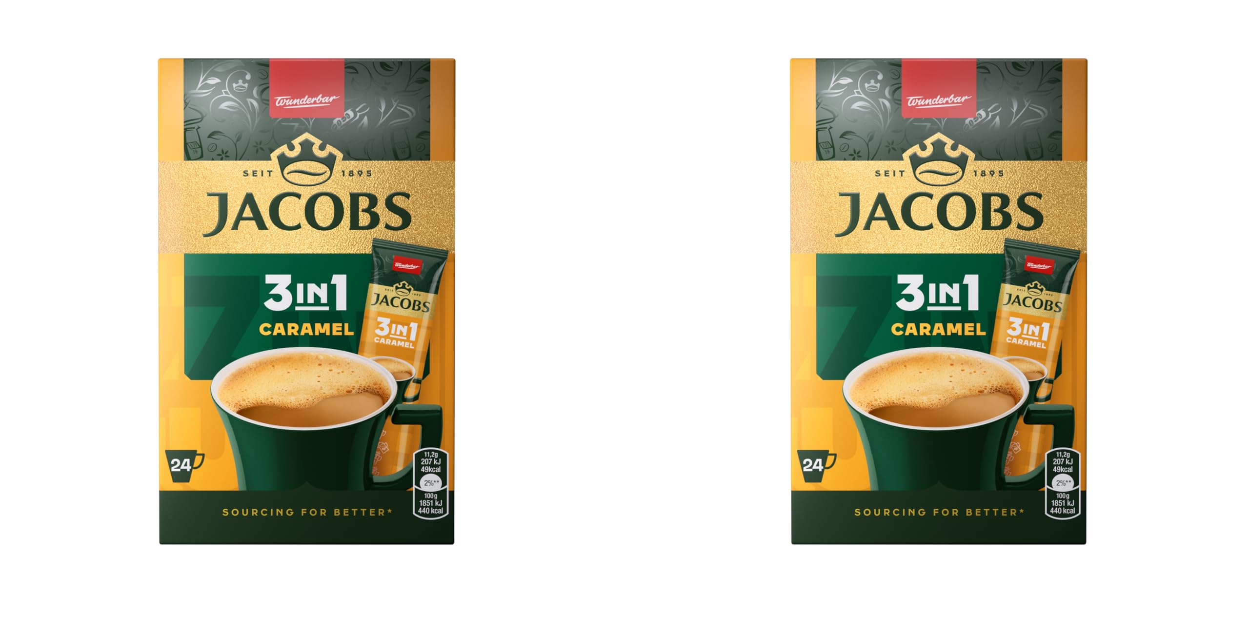 Jacobs 3 in 1 Caffè Istantaneo Bustine Caramello 48 Porzioni Singole Dolce e Cremoso