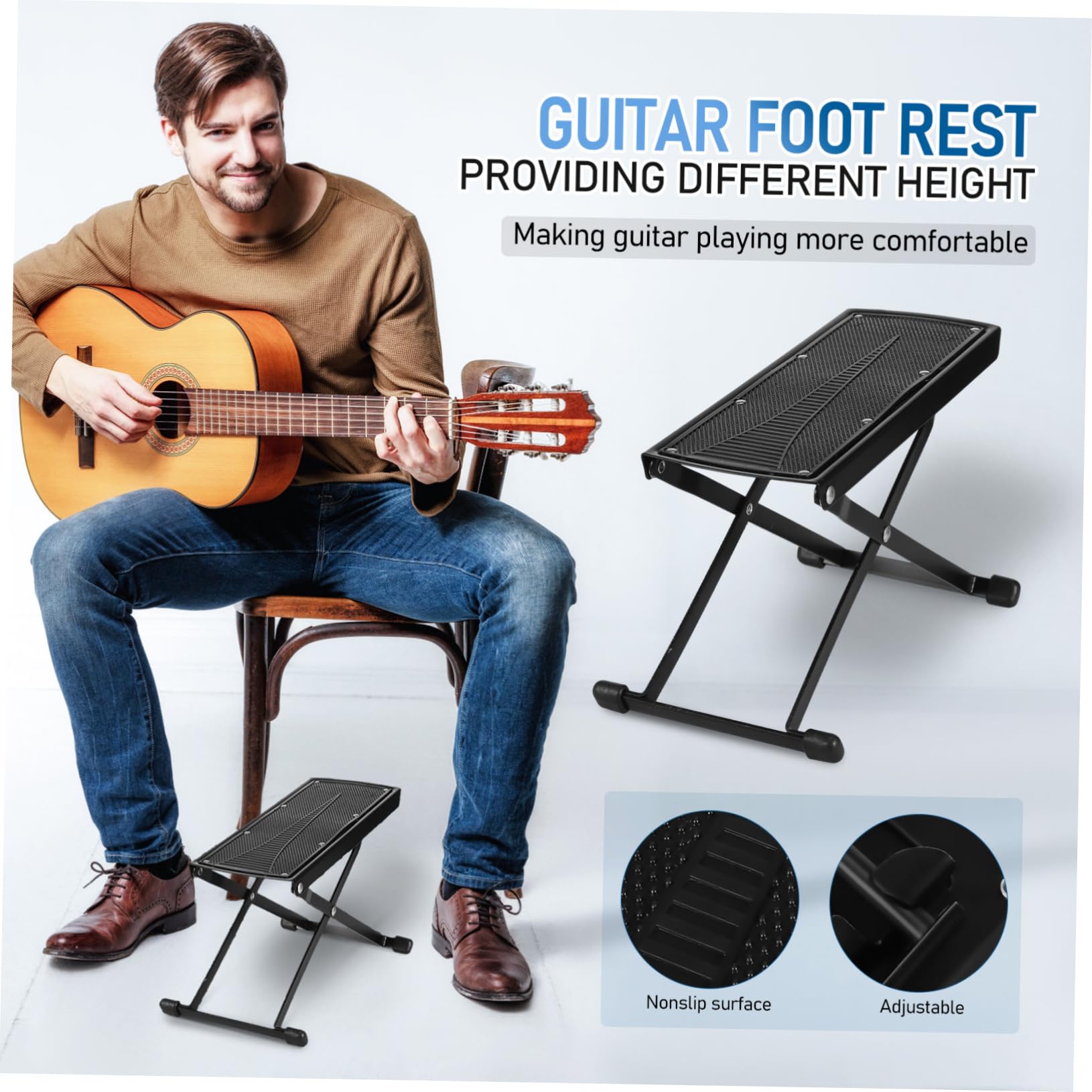 Garneck Poggiapiedi per Chitarra Regolabile a 6 Livelli Struttura Robusta in Metallo e Superficie Antiscivolo per Esibizioni e Suonare la Chitarra