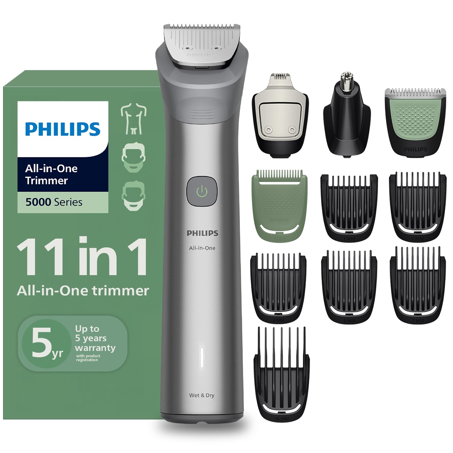 Philips India's No.1 Men's Trimmer* | Effortless styling | BeardSense Technology | All-in-One Grooming Kit- Face, Head, Body | 120min runtime | IPX7 Waterproof | 5yr warranty* | MG5932