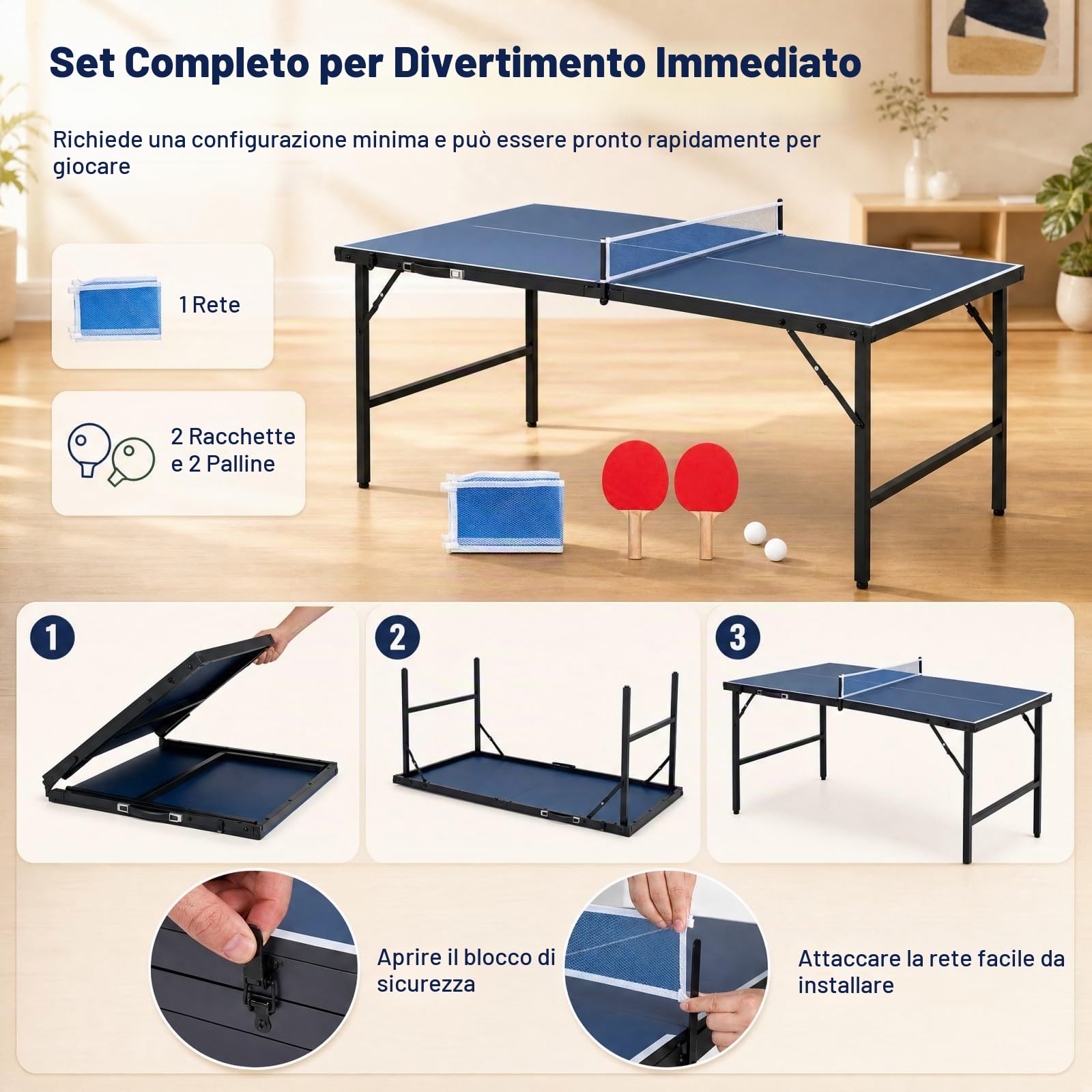 LIFEZEAL Mini tavolo da ping-pong in metallo, tavolo da tennis con rete, palle, pipistrelli, tavolo da ping pong pieghevole per esterni e interni