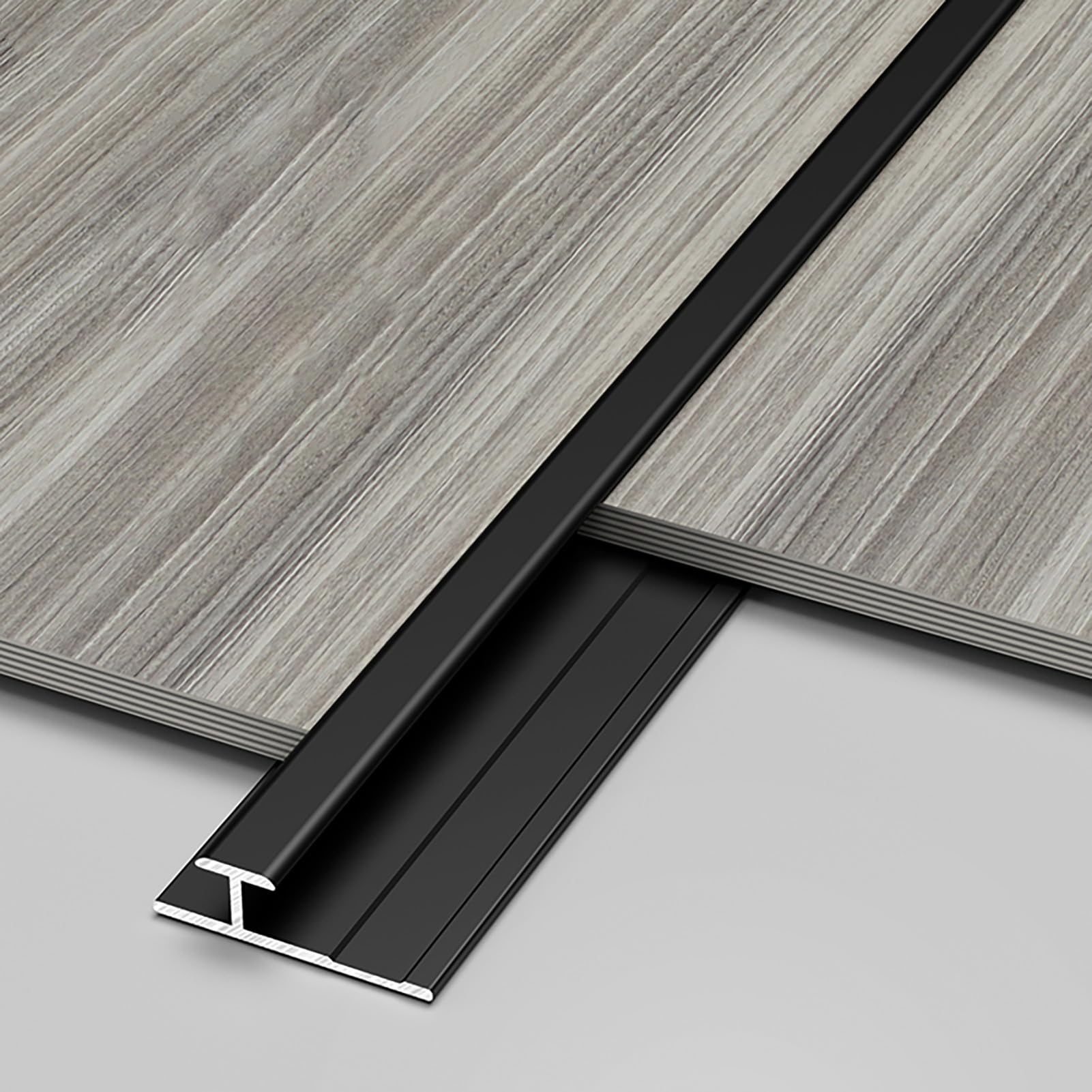 3Pcs Aluminium Flooring Edging Transition Strip for Floor, 39.4in Flat Floor Threshold Bar Divider Cover, Smooth Edge Trim for Joining Floors Gaps(Black,H4.5mm)