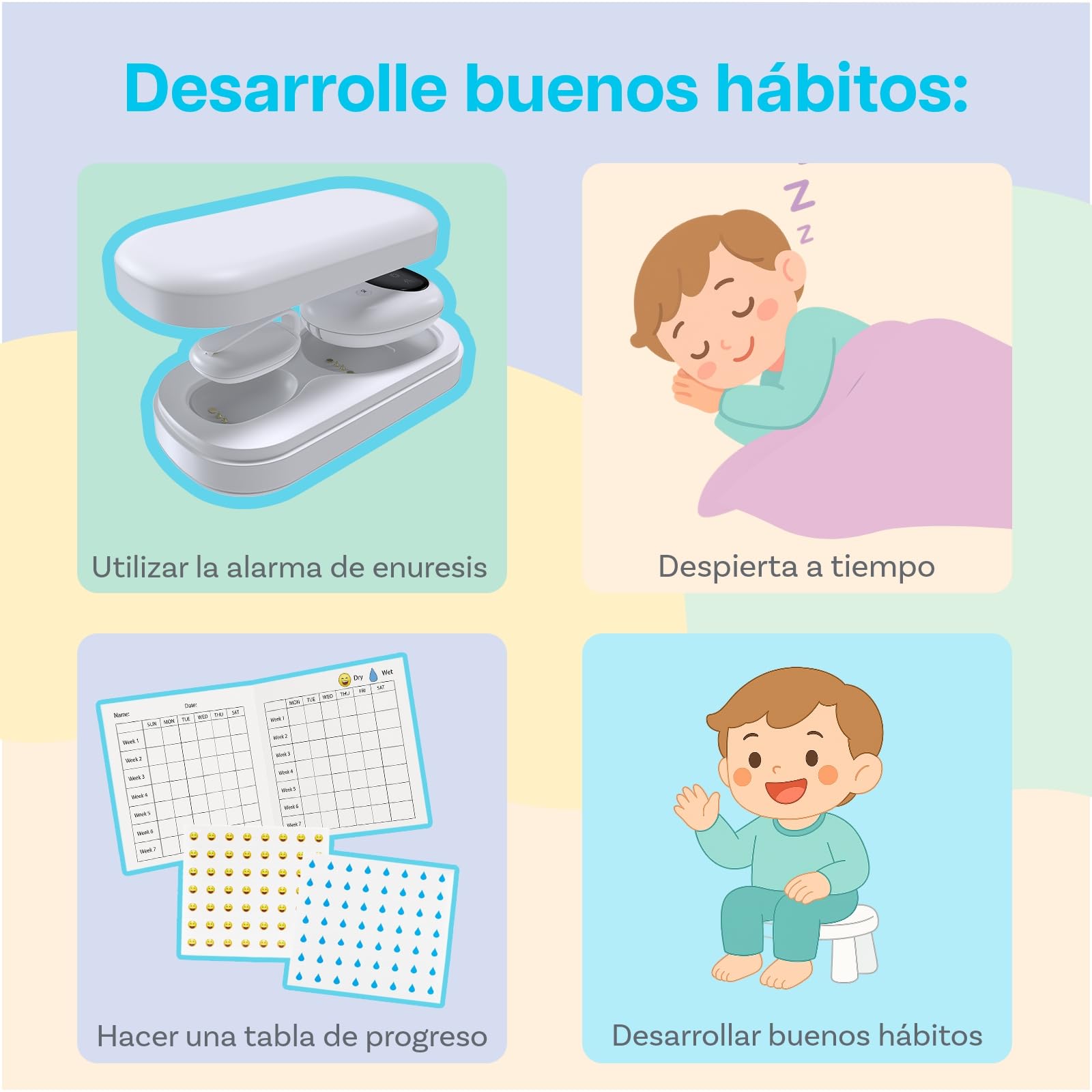 Alarma Enuresis Inalámbrica por MMOBIEL – Alarma Pipi Recargable para Niños y Personas Mayores - Sensor Orina con Sonido y Vibración - Entrenamiento para ir al Baño - Pipi Stop Niños Alarm