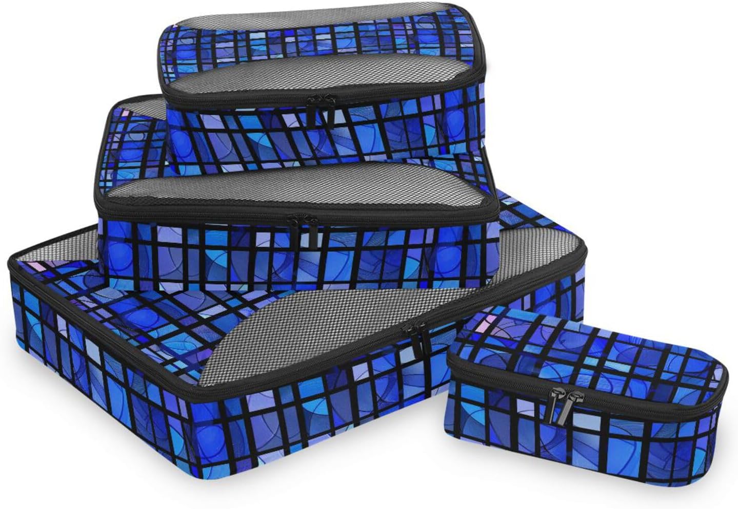Blue Grid 4 Pcs set organizer for closet Mesh Travel Essentials expandable travel cubes for packing