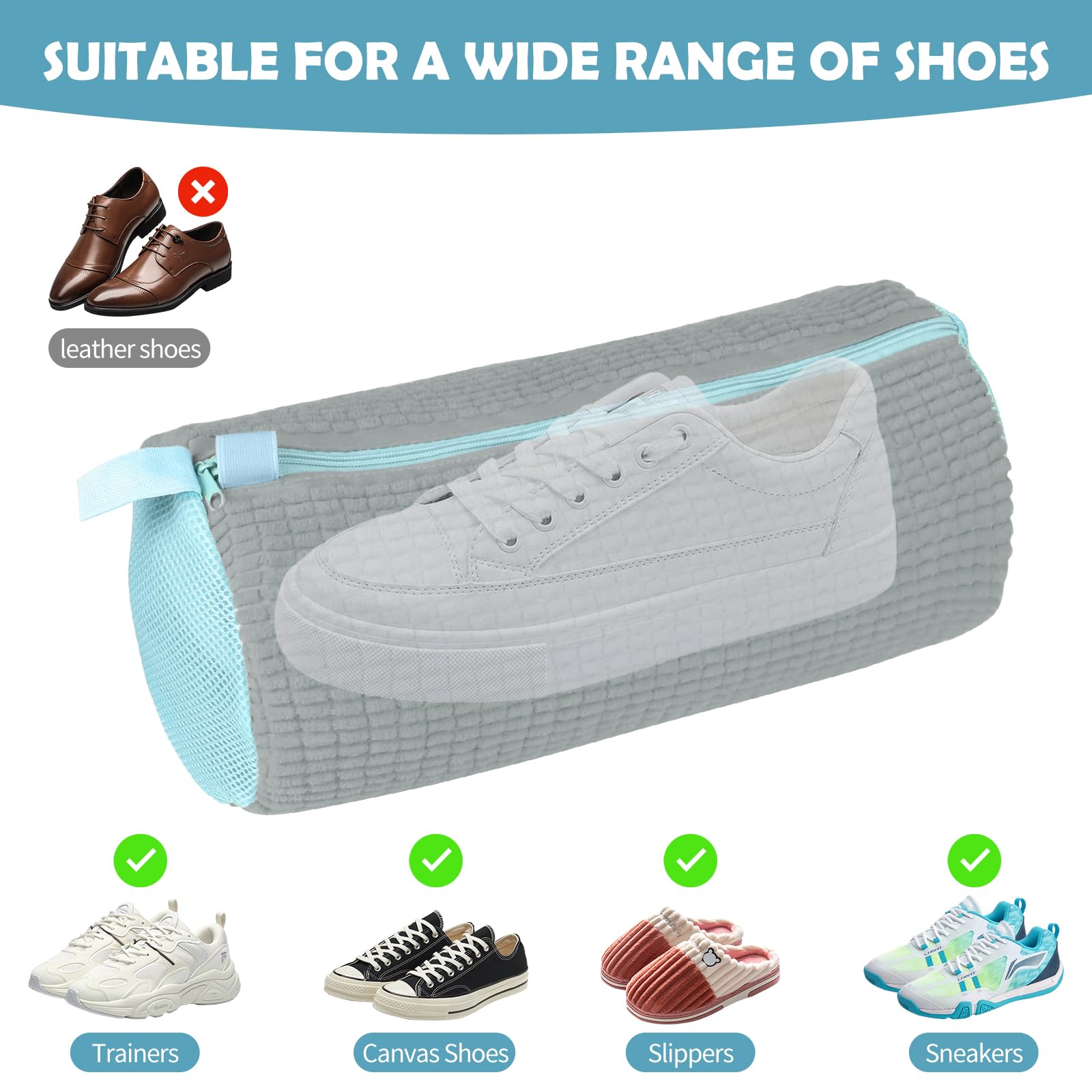 2 Sacchetti Lavascarpe Per Lavatrice - Grigio, Con Cerniera, Riutilizzabili E Anti-Groviglio