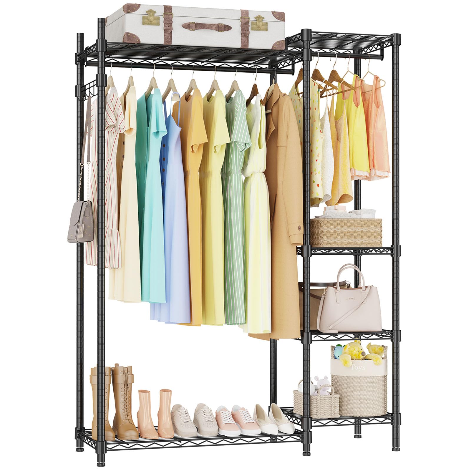 Innotic Heavy Duty Clothes Rail, Adjustable Clothing Rail with Tiers  Shelves Hanging Rods Side Hooks, Max Load 280KG, Freestanding Metal