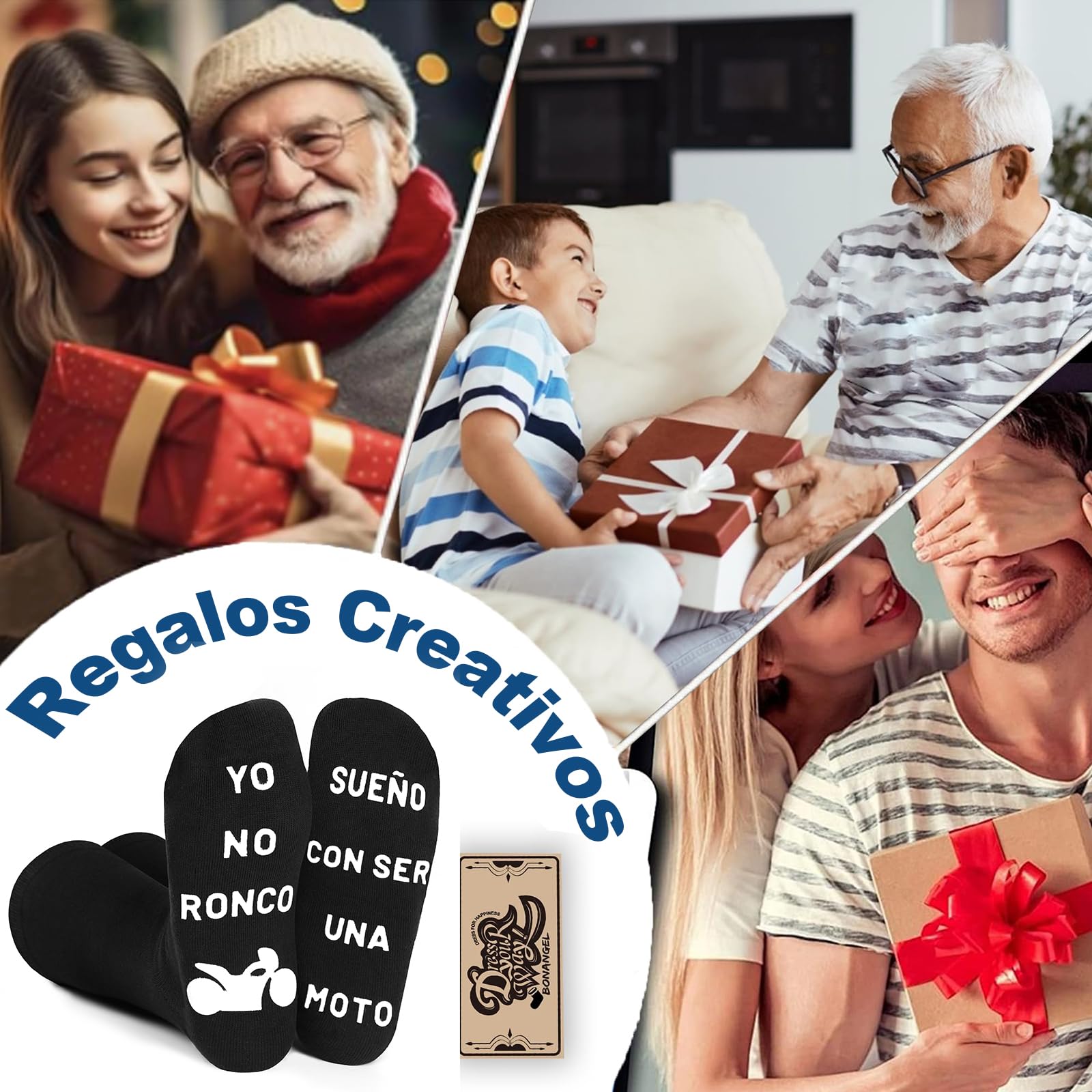 BONANGEL Calcetines Hombre Divertidos Moto Antideslizantes Algodón 39-46 Regalos Originales