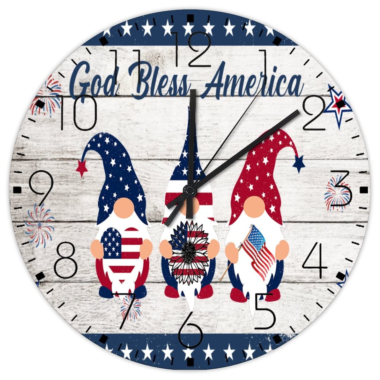 Horloge murale silencieuse en bois de 38 cm motif gnomes US