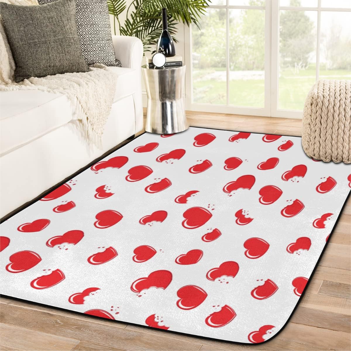5 x 7 feet Cute Cloud and Red Heart Super Soft Area Rug for Kids Baby Nursery, Nursery Children Kids Girls Room Home Decorative, Upgrade Anti-Skid Durable Rectangular Fuzzy Rug