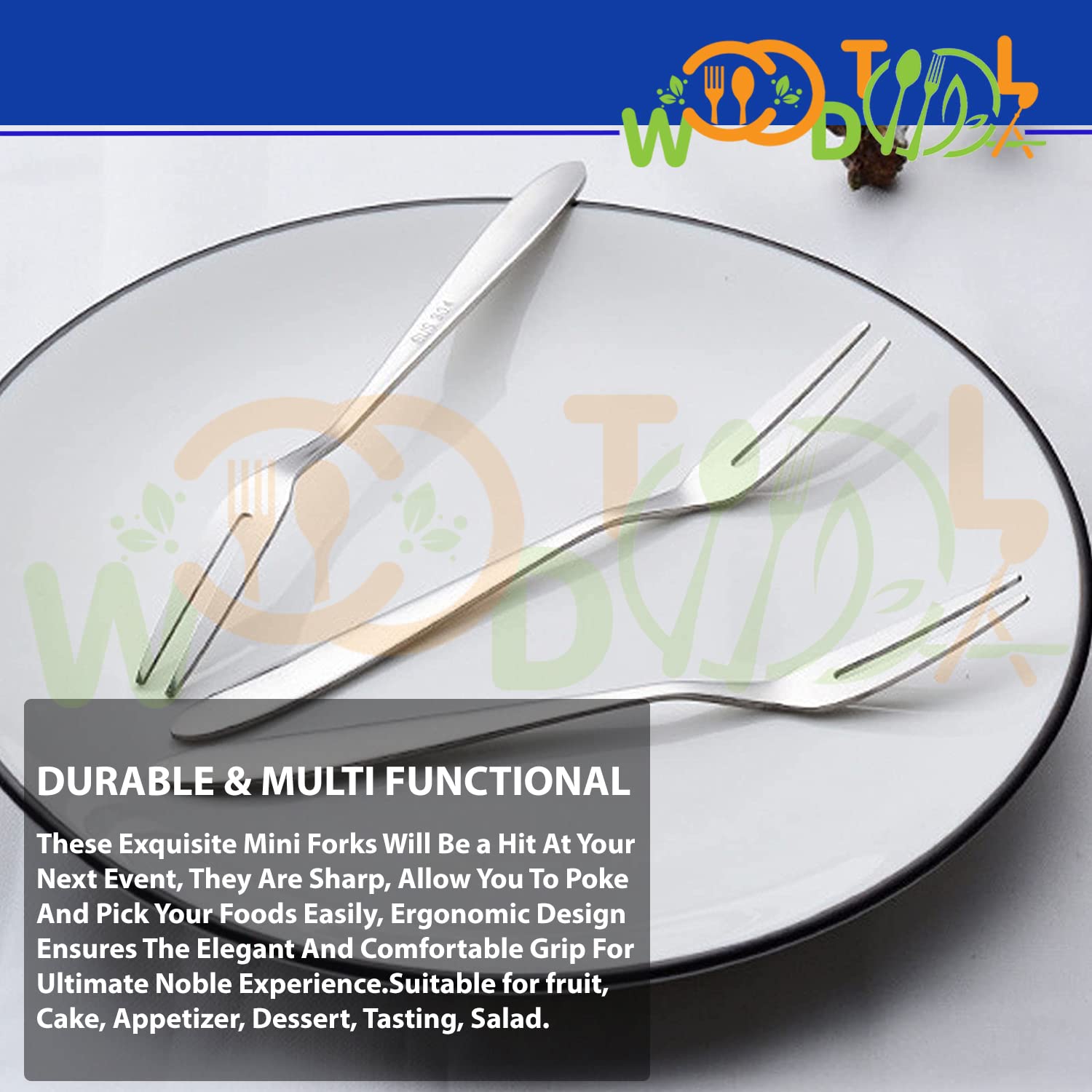 WOODTULA Stainless Steel Appetizer Forks Set - Dessert Forks - Mini Salad Forks - Fruit Fork - Dessert Forks - Cocktail Fork (Set of 15, Silver) 4