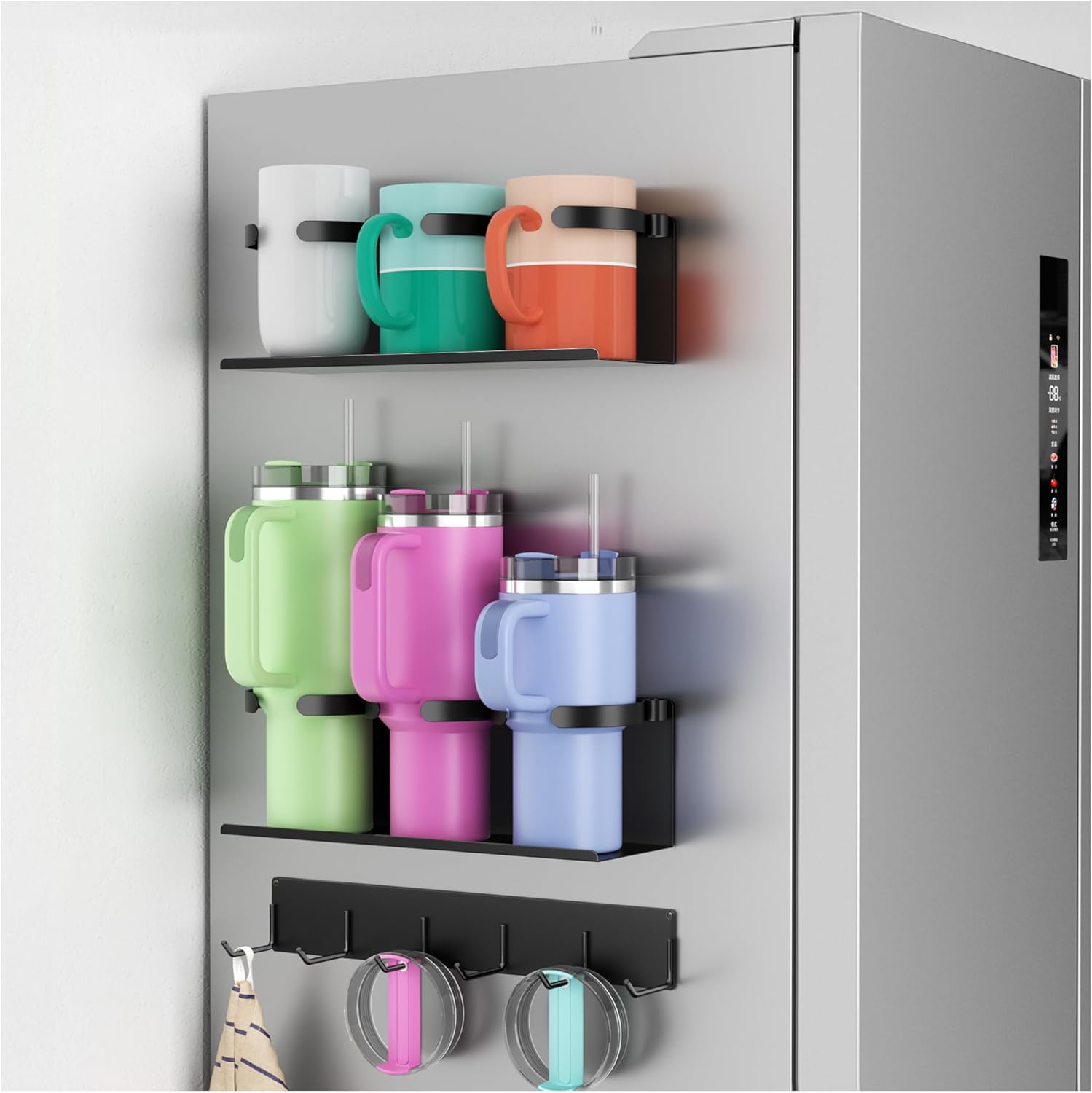 Strong Magnetic Cup Holder for Stanley 20/30/40 oz, Tumbler Organizer with Lid Rack for Fridge, up to 10 lbs, Kitchen Cabinet Storage for Stanley, Mug Cup Accessories