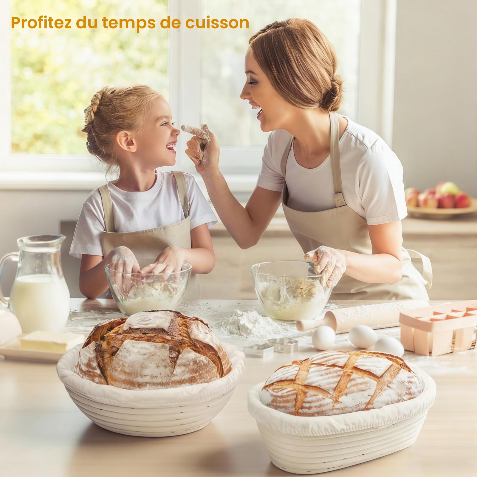 Banneton Pour Pain en Rotin Naturel 16 Pièces Accessoire pour Faire du Pain | Ovale 25cm & Ronde 23cm Banneton avec Starter Jar, Pot à Levain, Accessoire Boulangerie pour Débutants & Professionnels