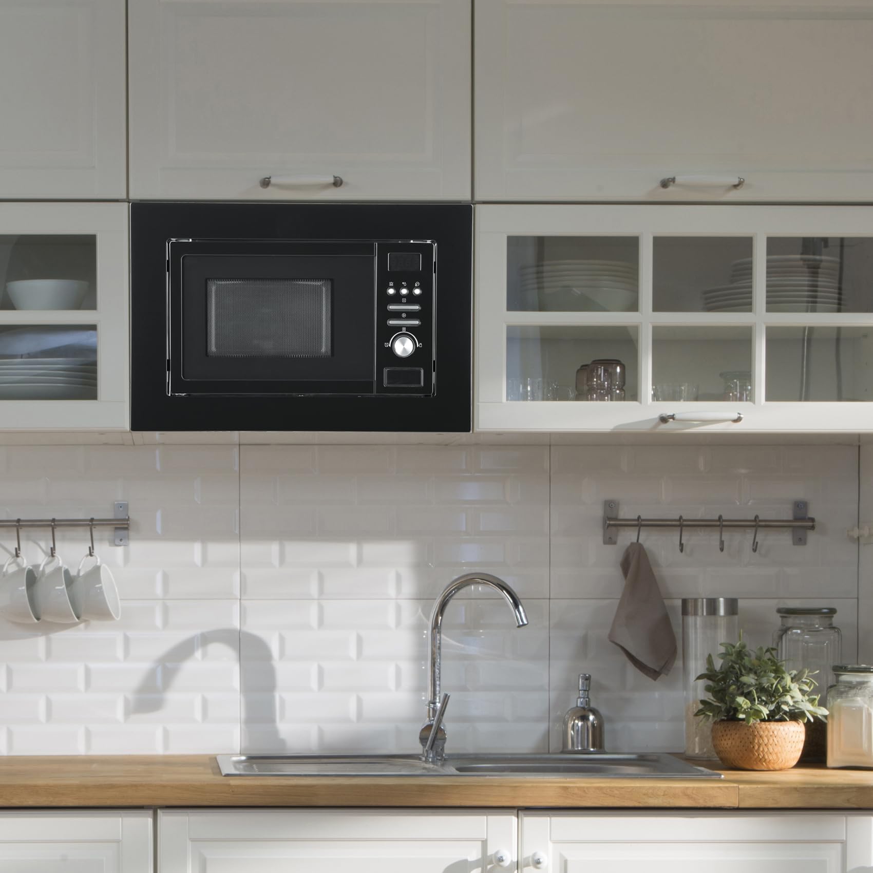 SMETA Four Micro-ondes Combiné 20L, Micro-ondes Encastrable 800W avec Gril 1000W, Grand Écran LED, Cadre Inclus, Dégivrage Automatique, 8 Programmes Prédéfinis