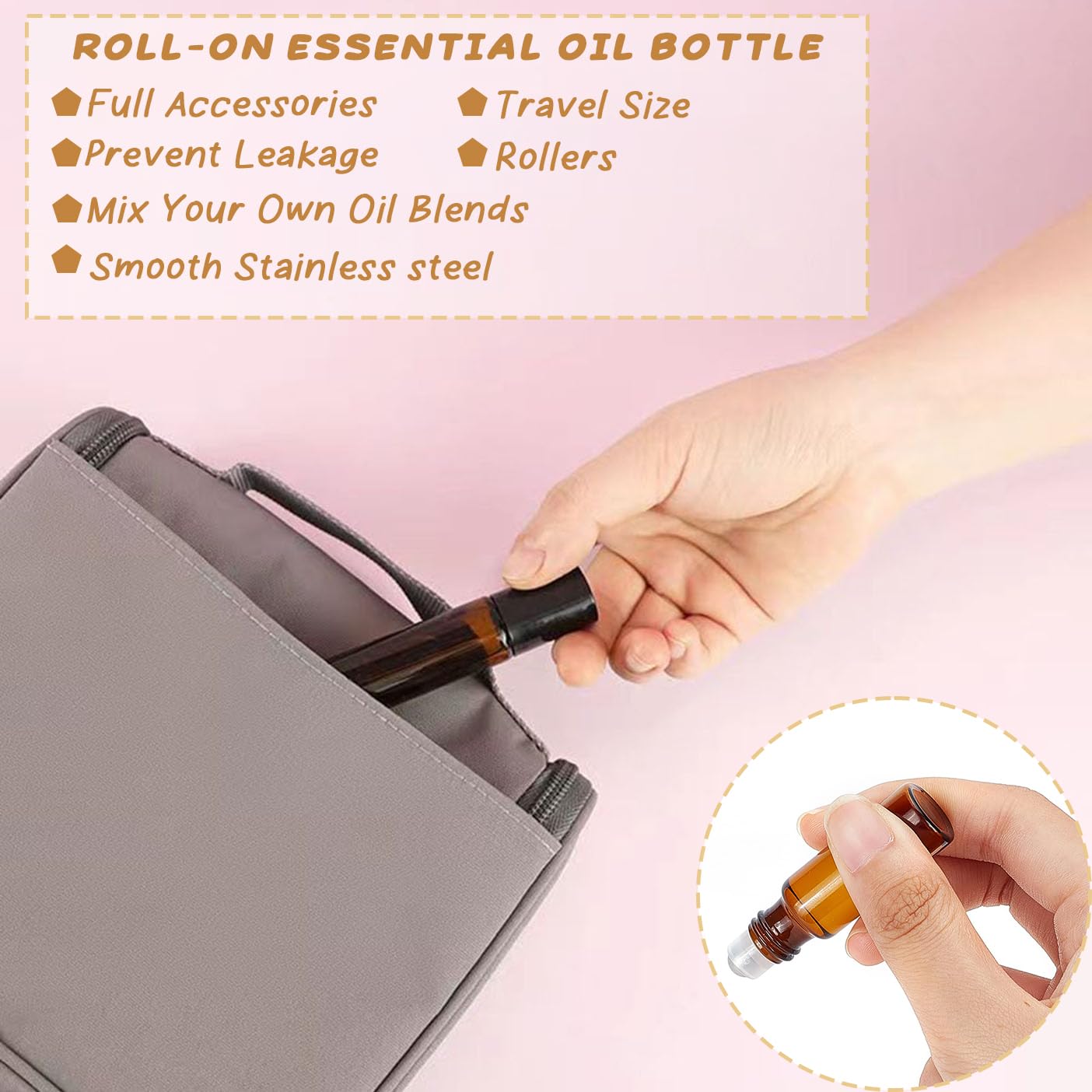 5 ml Roll On Vuoto per Oli Essenziali - 4Pcs Marrone Bottiglie Vuote in Vetro, con Sfera in Acciaio Inossidabile, Boccette Vetro per Aromaterapia, Profumi, Oli Essenziali e Cosmetici