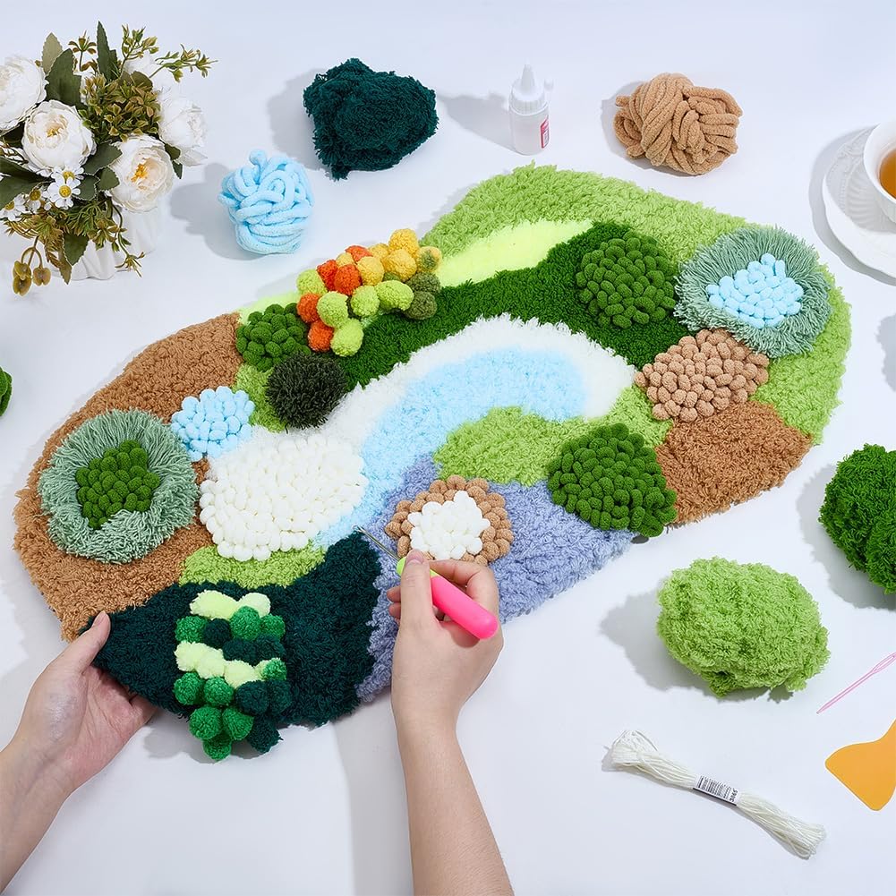 WEBEEDY 3D Moss Latch Hook Kit for Adults Beginners, DIY Latch Hook Rug Making Kit with Yarn, Hooks Mesh, Instruction and Other Tool for Handmade Home Christmas Decor Mat Gift, 27.6x14.2 Inch