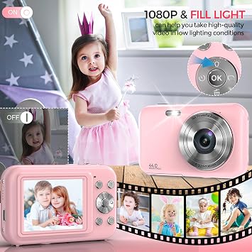 Digital Camera, FHD 1080P 44MP Vlogging Camera with 32GB Card (Pink)