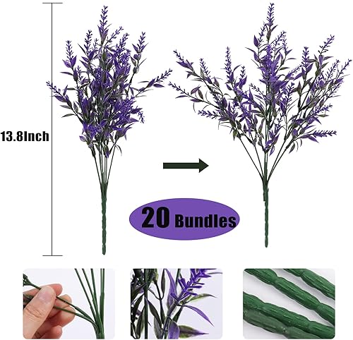 Miniatura 181 de Plantas artificiales para exteriores, resistentes a los rayos ultravioleta, vegetación artificial, 12 ramos de flores de lavanda para macetas