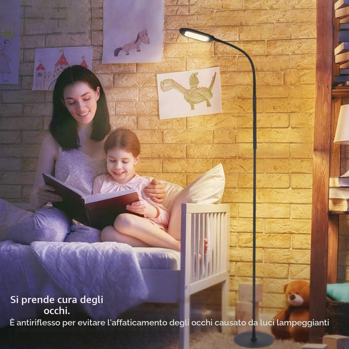 Piantana Lampada da Terra 1.6M, Lampada da Terra LED Dimmerabile 10W 1500LM, 3000K/4000K/5000K/6000K,Touch e Telecomando,Collo d'oca Regolabile,Piantana LED per Camera da Letto Soggiorno Ufficio- Nero