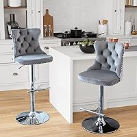 Vista 72 de Aoowow Juego de 2 taburetes de bar giratorios, taburetes de bar ajustables con respaldo de terciopelo copetudo, sillas de bar modernas tapizadas