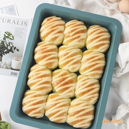 Miniatura 5 de CHEFMADE Bandeja para hornear, sartén antiadherente para lasaña de 13 pulgadas, utensilios para hornear profundos para horno (verde)