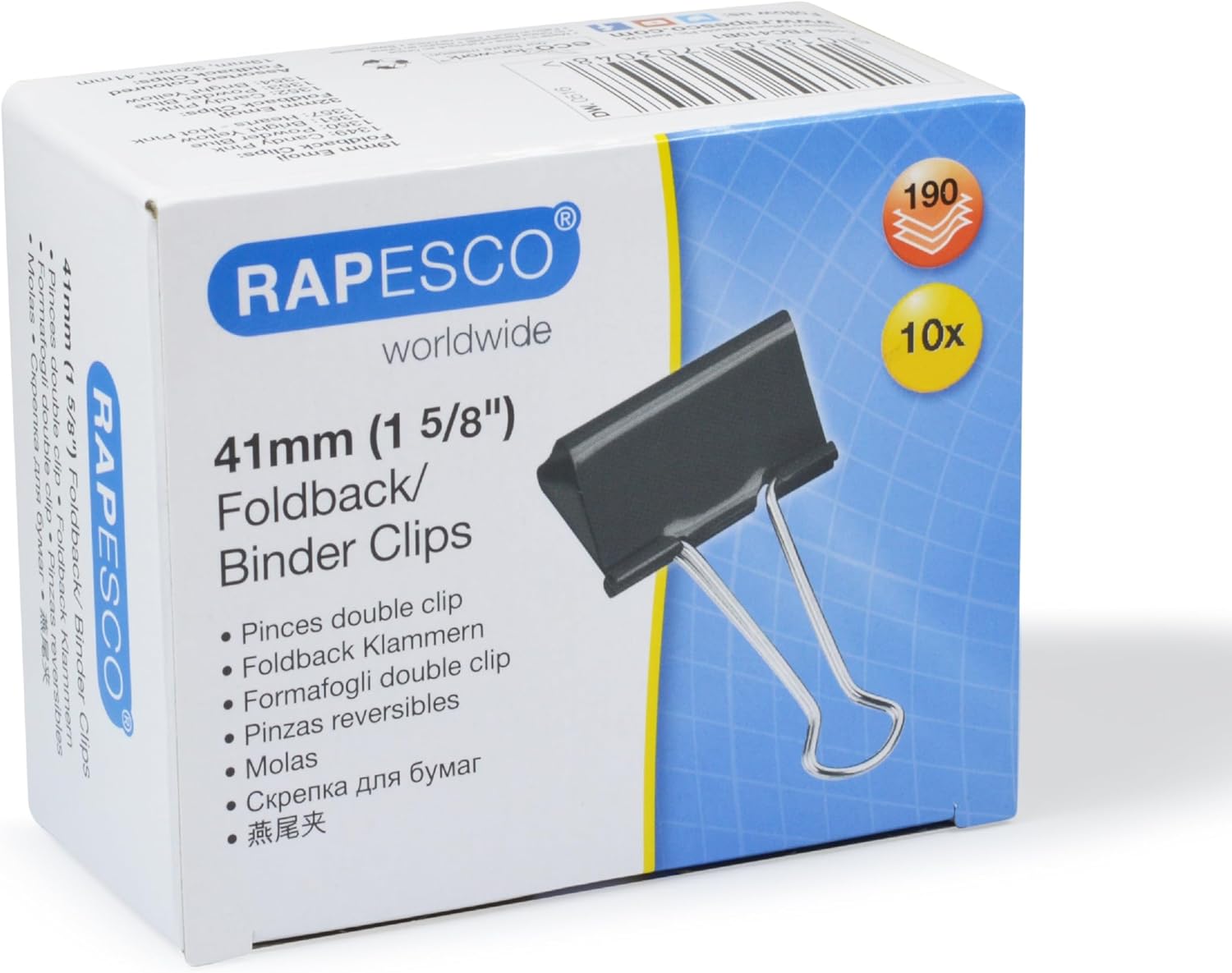 Rapesco FBC410B1 41 mm Foldback Clips, Black, Pack of 10