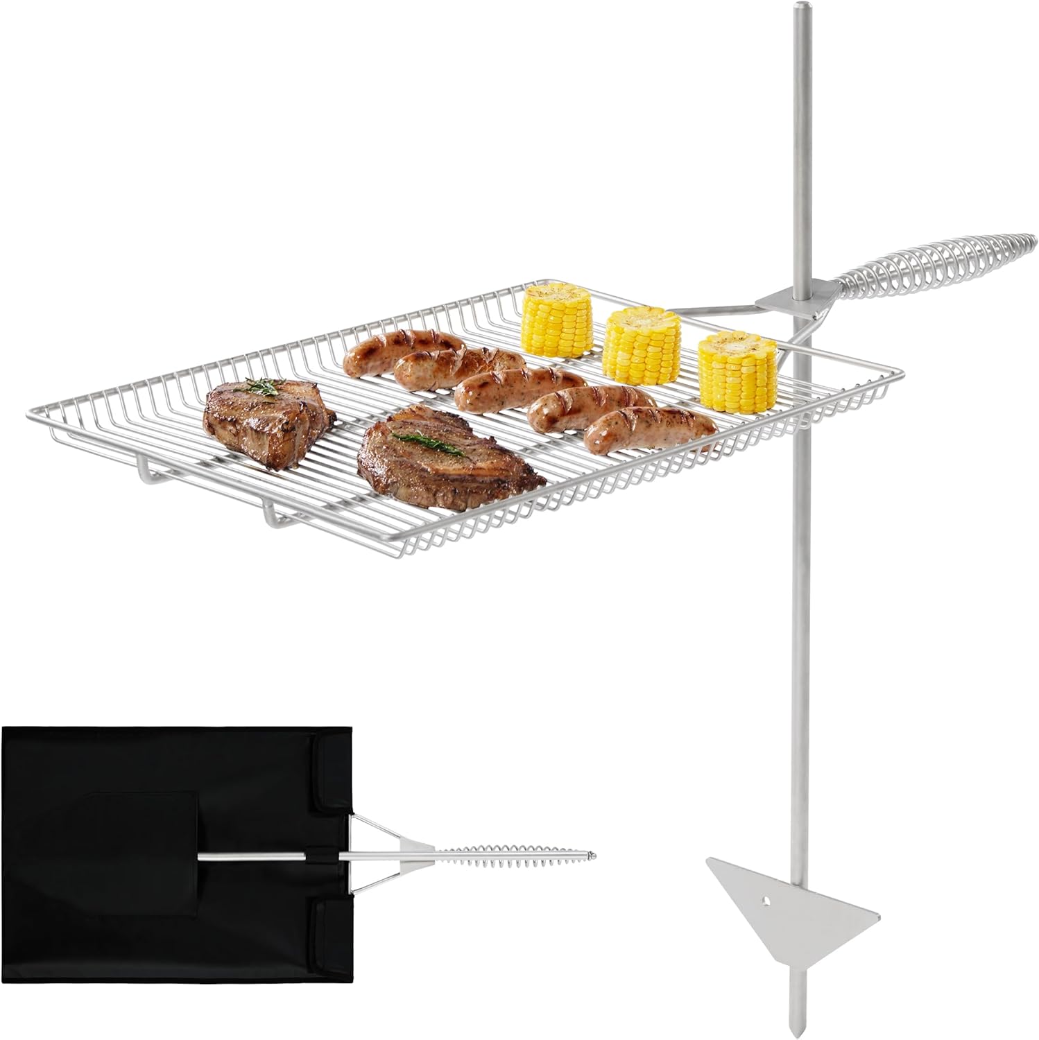 Easy Swivel Fire Pit Grill Grate – 304 Stainless Steel – 15" x 22" Cooking Surface with 36" Stake for Campfire Cooking