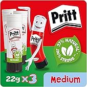 Pritt Glue Stick, Safe & Child-Friendly Craft Glue for Arts & Crafts Activities, Strong-Hold adhesive for School & Office Supplies, 22g (Pack of 3)