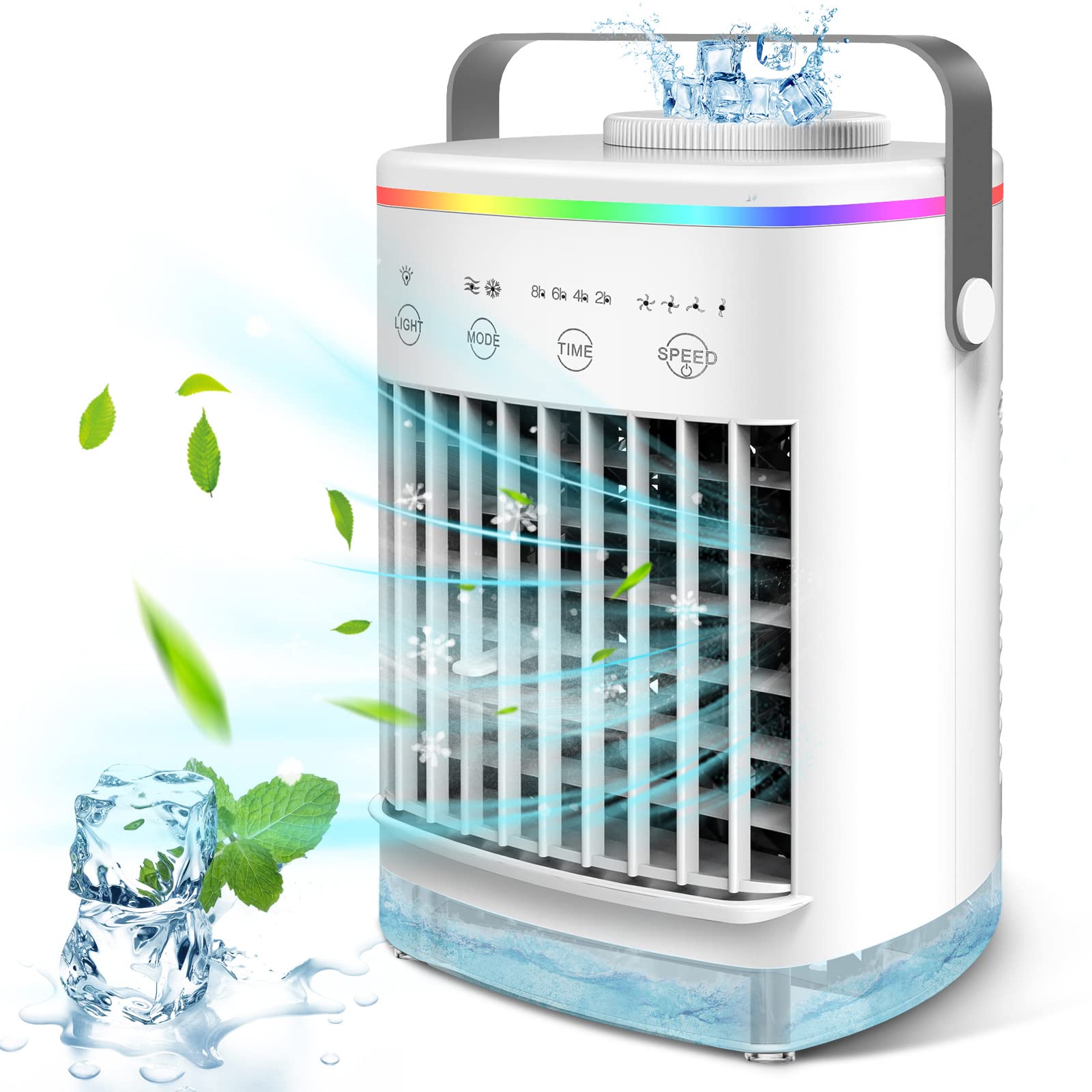 Evaporative Air Cooler, Desktop Cooling Fan with Double Water Tank, 4 Speeds, 8H Timer, 7 Colors, Portable Air Conditioner...