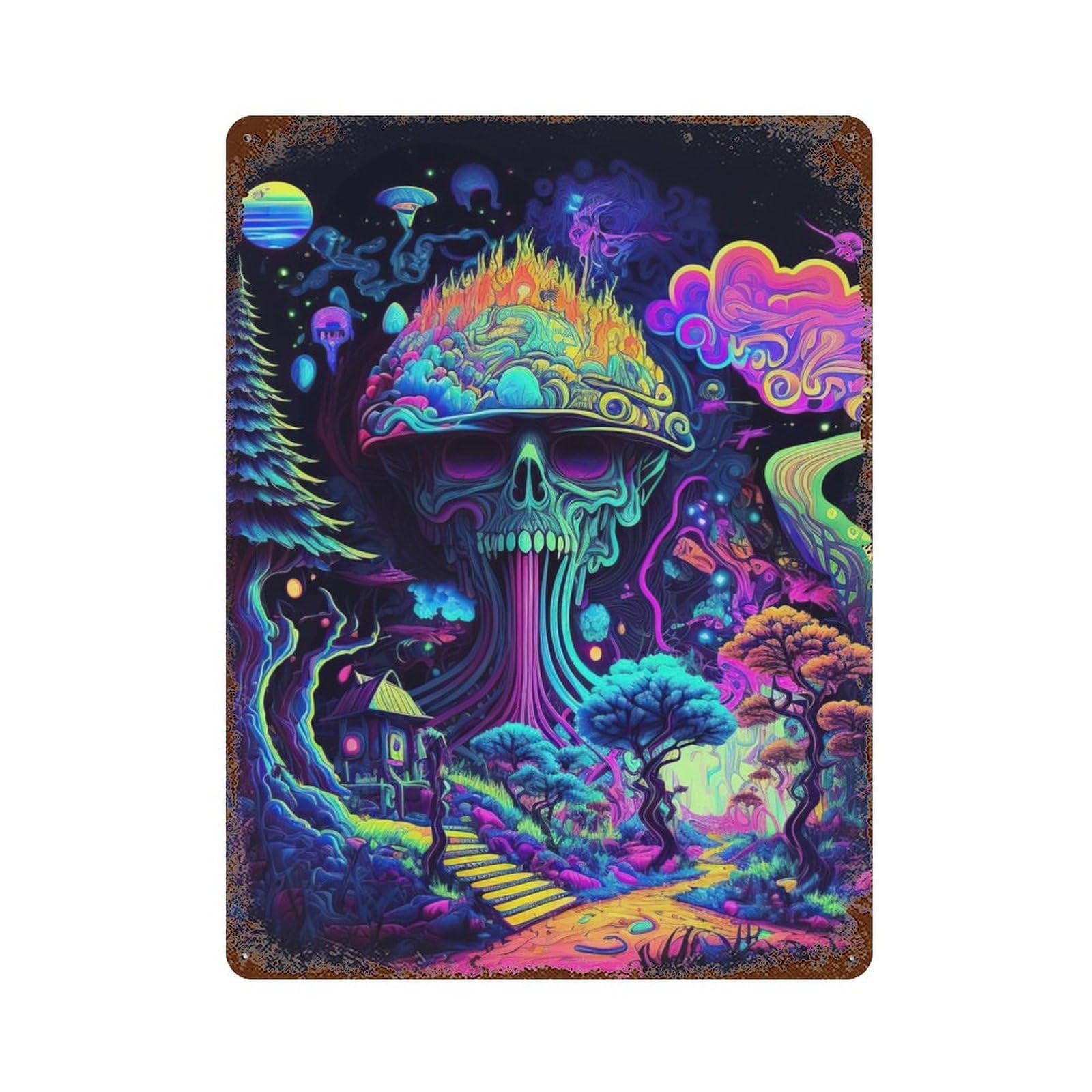Psychedelic Rusty Metal Tin Sign 15.7"x11.8", for Living Room, Hallway And Home Decor, Old School Wall Decor